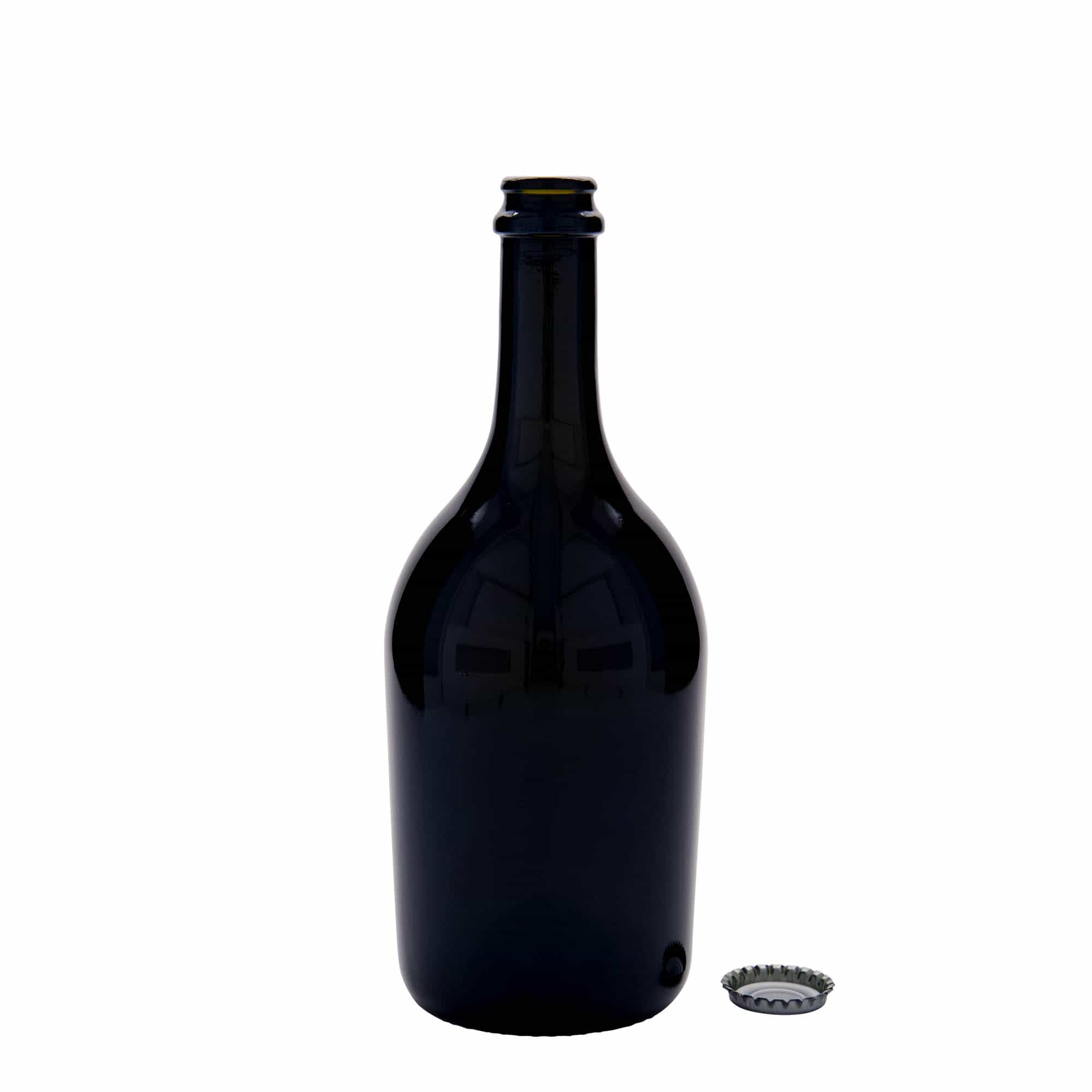 750 ml Bier-/Sektflasche 'Butterfly', Glas, antikgrün, Mündung: Kronkorken