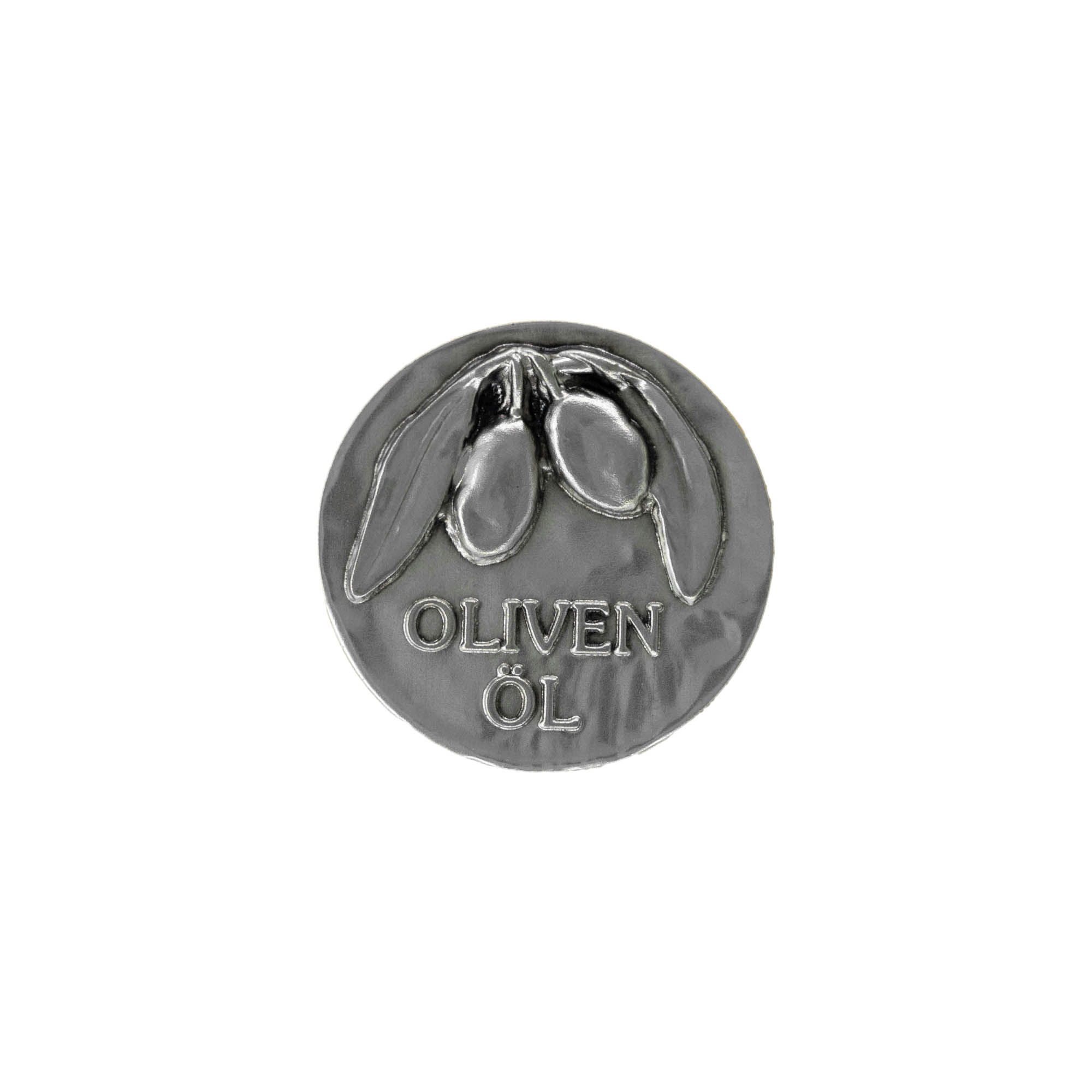 Zinnetikett 'Olivenöl', Metall, silber Zinnetikett 'Olivenöl', Metall, silber