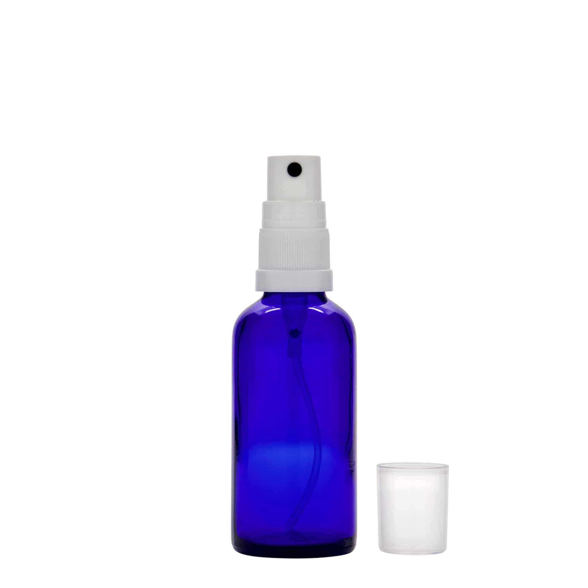 50 ml Sprühflasche Medizin, Glas, royalblau, Mündung: DIN 18