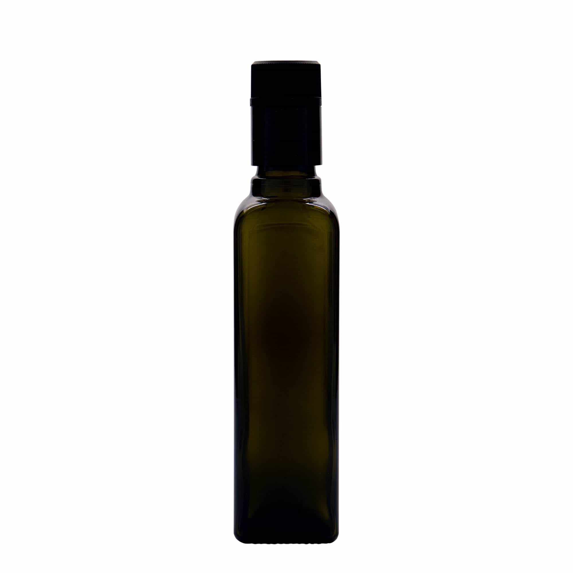 250 ml Essig-/Ölflasche 'Quadra', Glas, quadratisch, antikgrün, Mündung: DOP