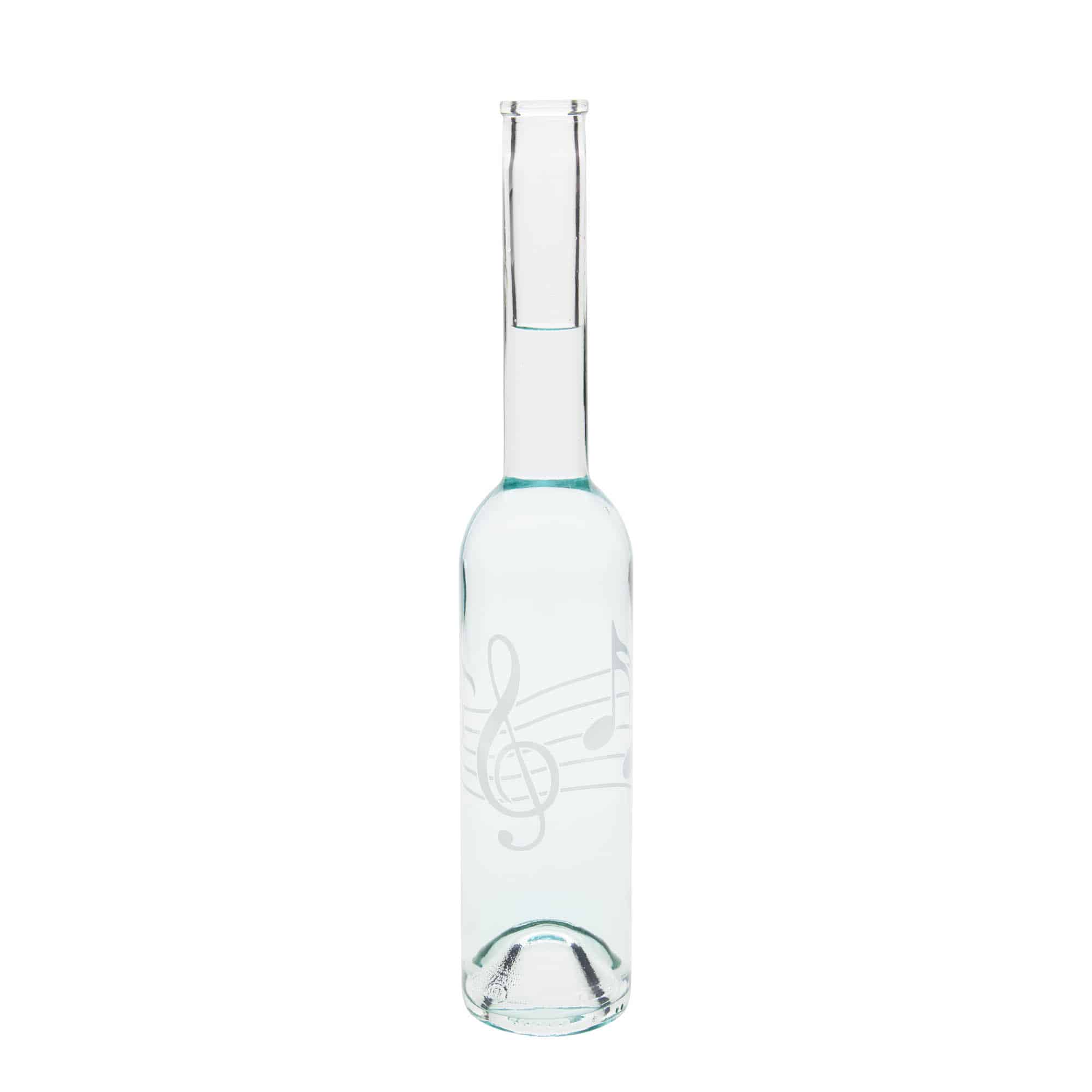350 ml Glasflasche „Opera“, Motiv: Musiknoten, Mündung: Kork