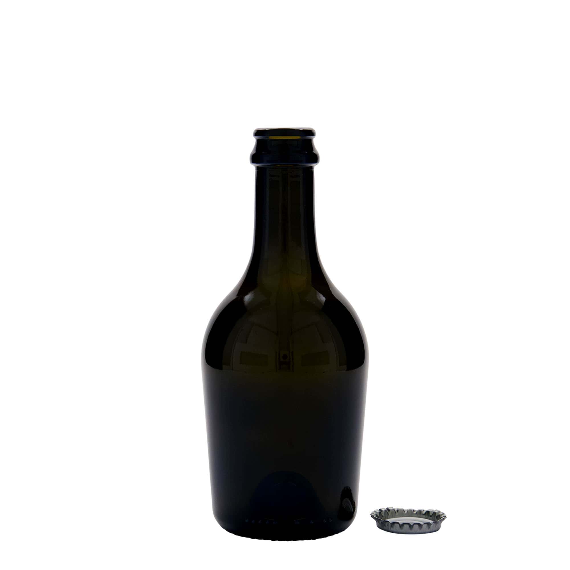330 ml Bier-/Sektflasche „Butterfly“, Glas, antikgrün, Mündung: Kronkorken