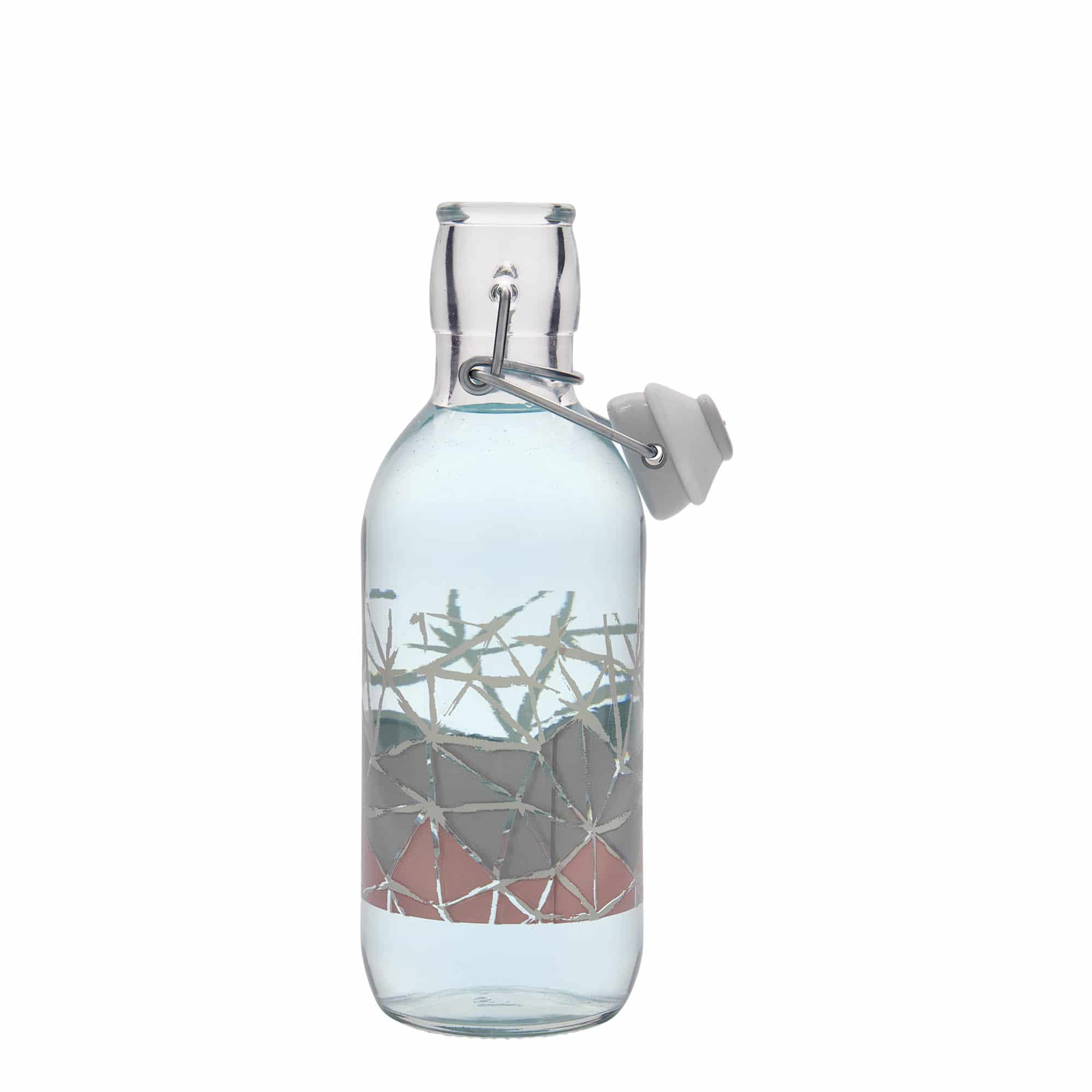 500 ml Glasflasche Emilia bedruckt 'Manolibera rosa', Mündung: Bügelverschluss 500 ml Glasflasche Emilia bedruckt 'Manolibera rosa', Mündung: Bügelverschluss
