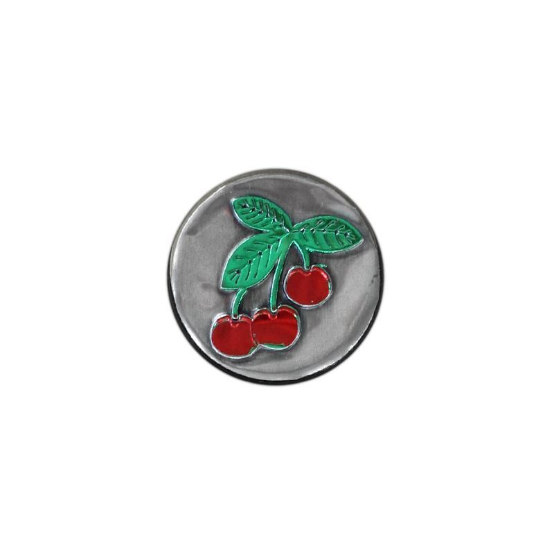 Zinnetikett 'Kirsche', rund, Metall, silber Zinnetikett 'Kirsche', rund, Metall, silber
