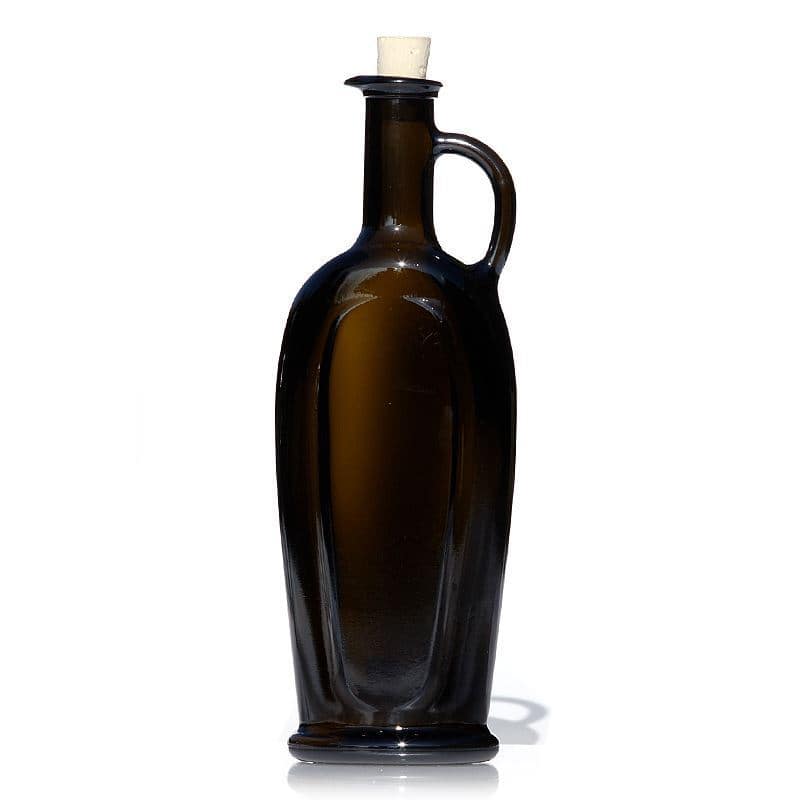 500 ml Glasflasche 'Eleganta', oval, antikgrün, Mündung: Kork
