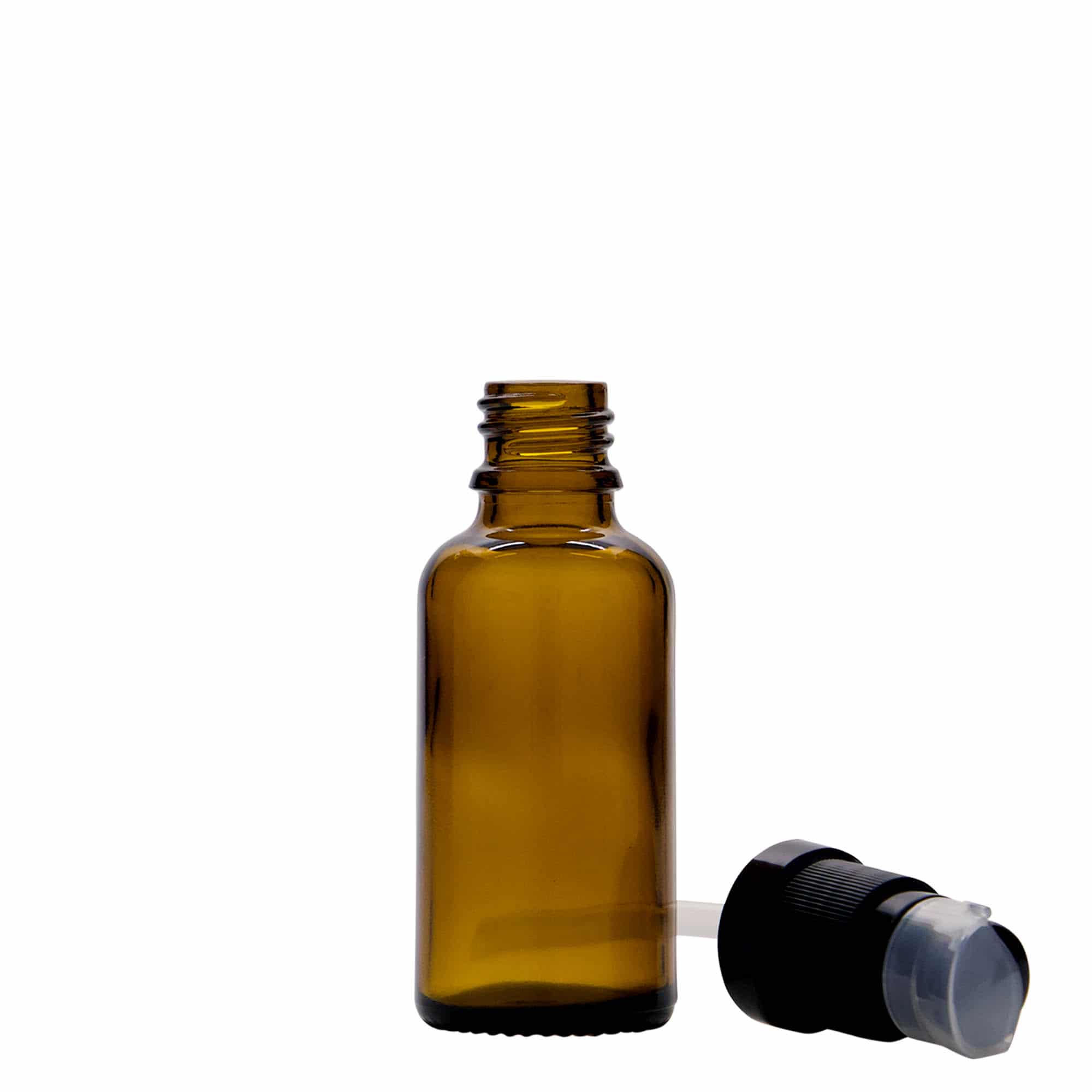 30 ml Medizinflasche mit Lotionspumpe, Glas, braun, Mündung: DIN 18