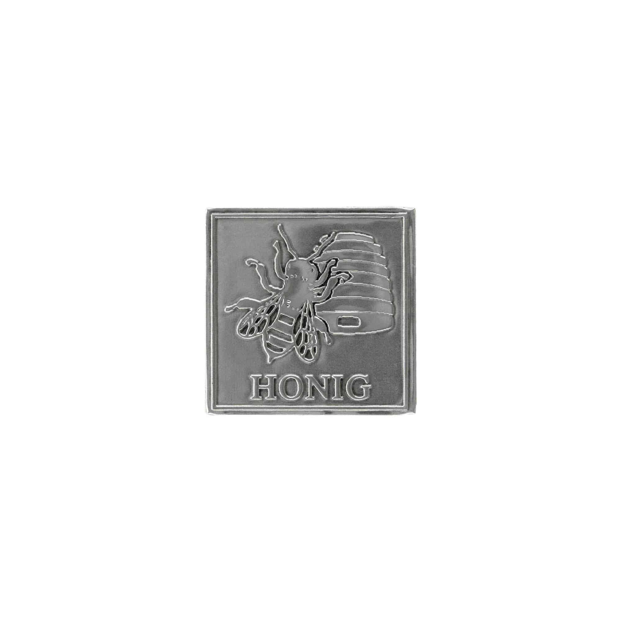 Zinnetikett 'Honig', quadratisch, Metall, silber Zinnetikett 'Honig', quadratisch, Metall, silber