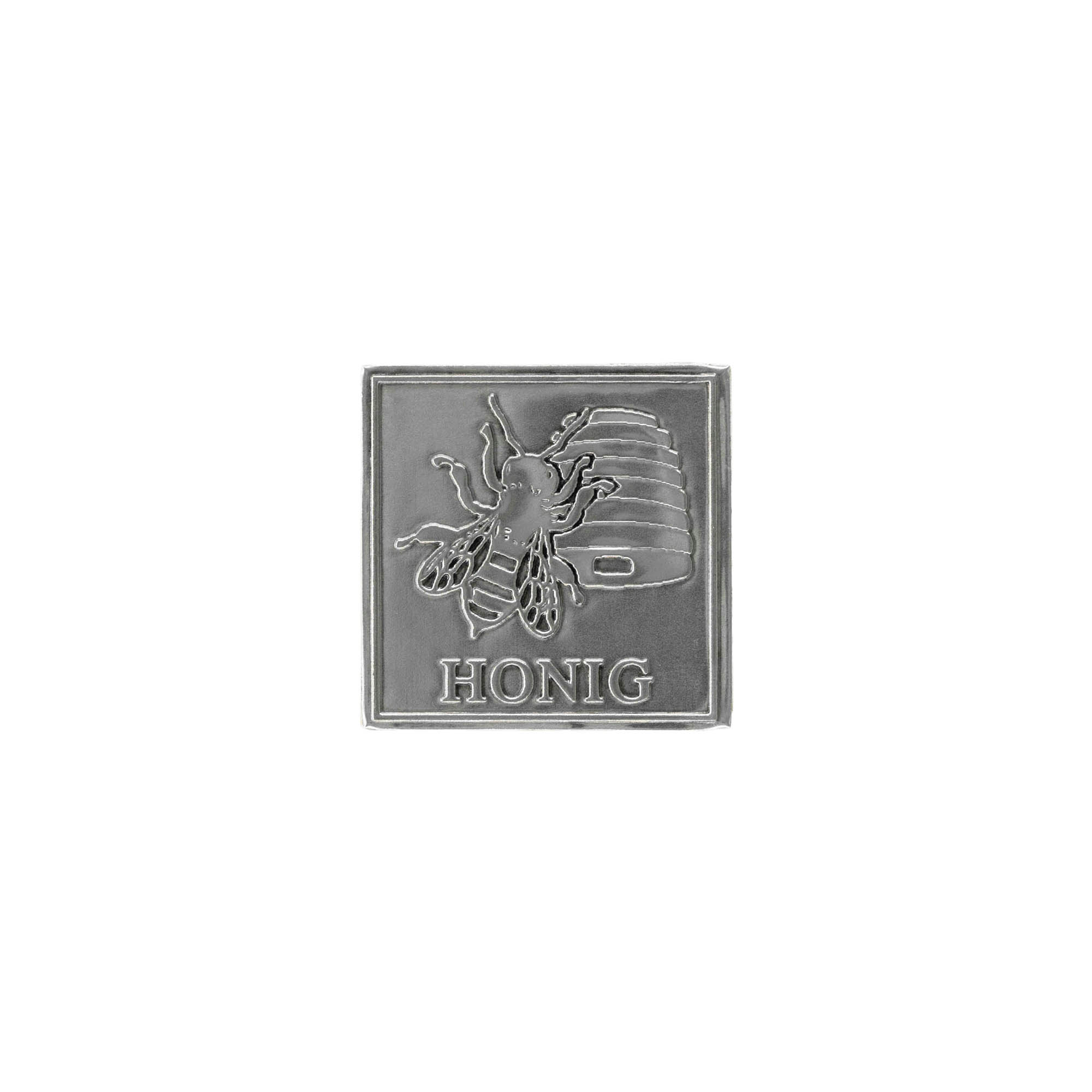 Zinnetikett 'Honig', quadratisch, Metall, silber Zinnetikett 'Honig', quadratisch, Metall, silber