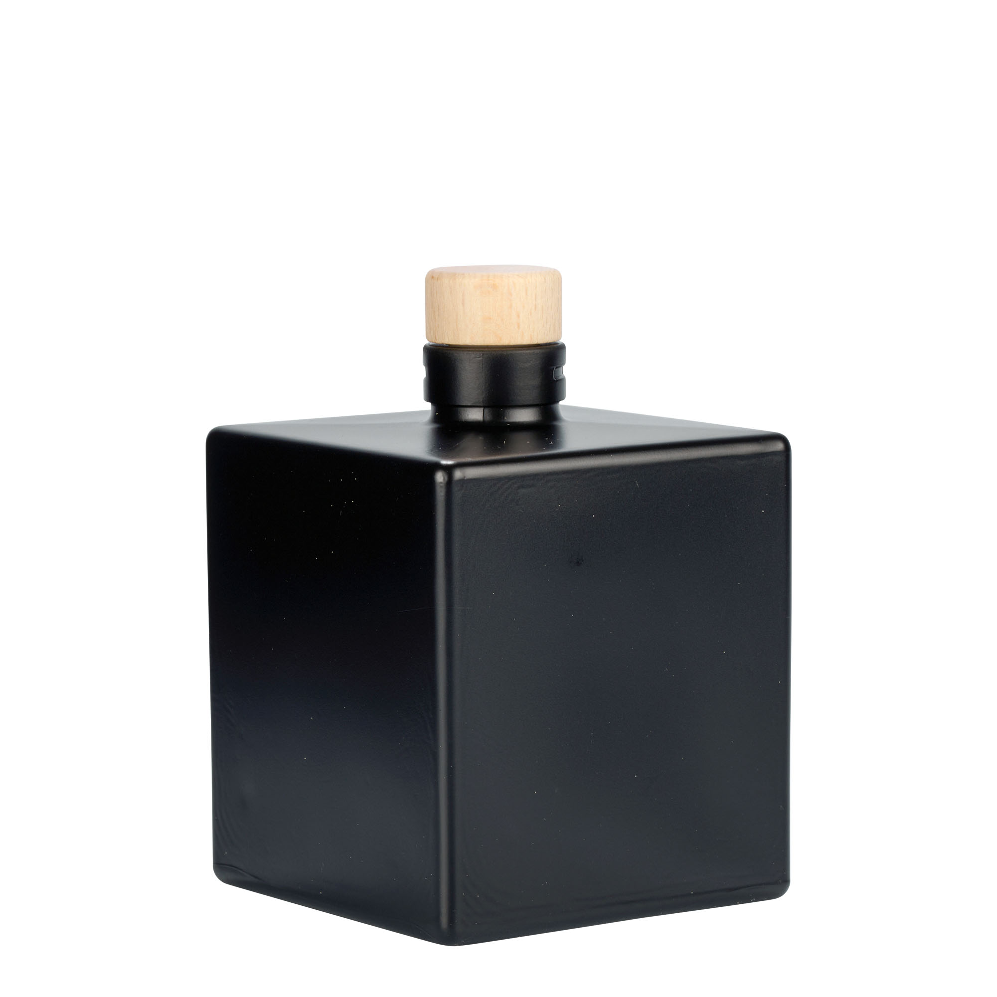500 ml Glasflasche 'Cube', quadratisch, schwarz, Mündung: Kork