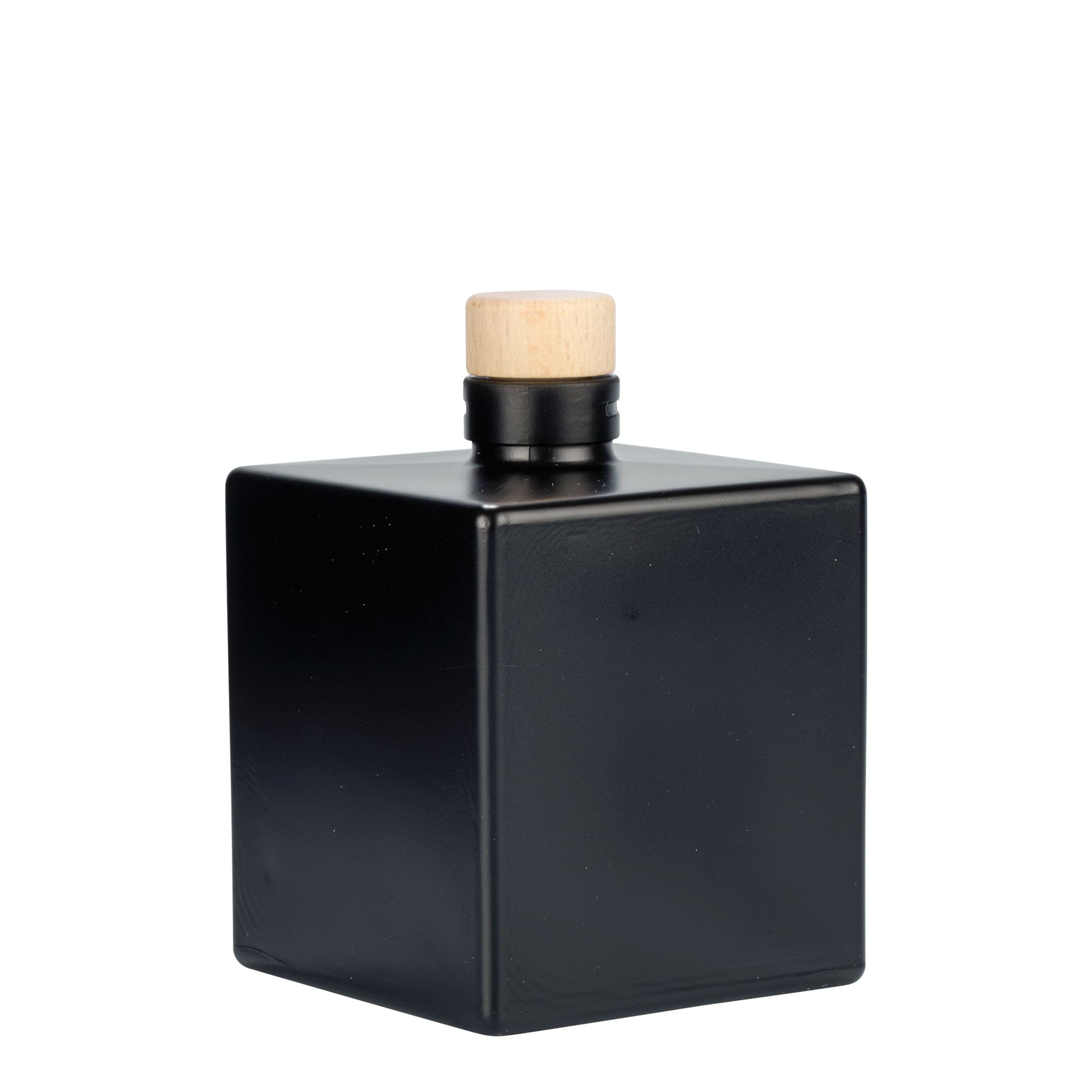 500 ml Glasflasche „Cube“, quadratisch, schwarz, Mündung: Kork