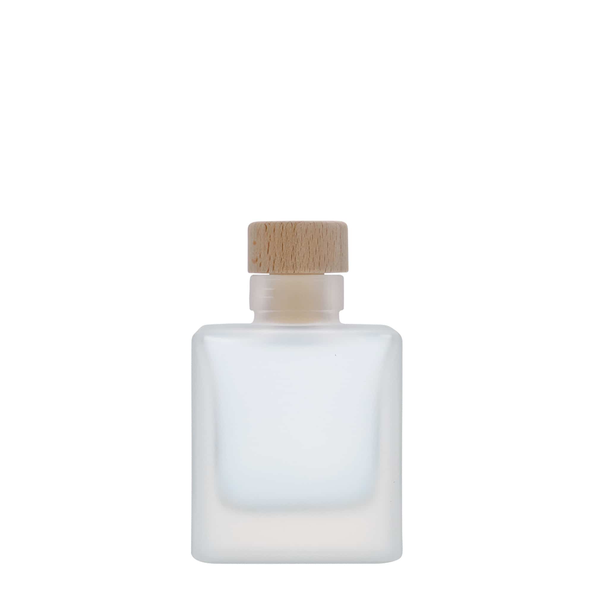 100 ml Glasflasche 'Cube', quadratisch, geeist, Mündung: Kork