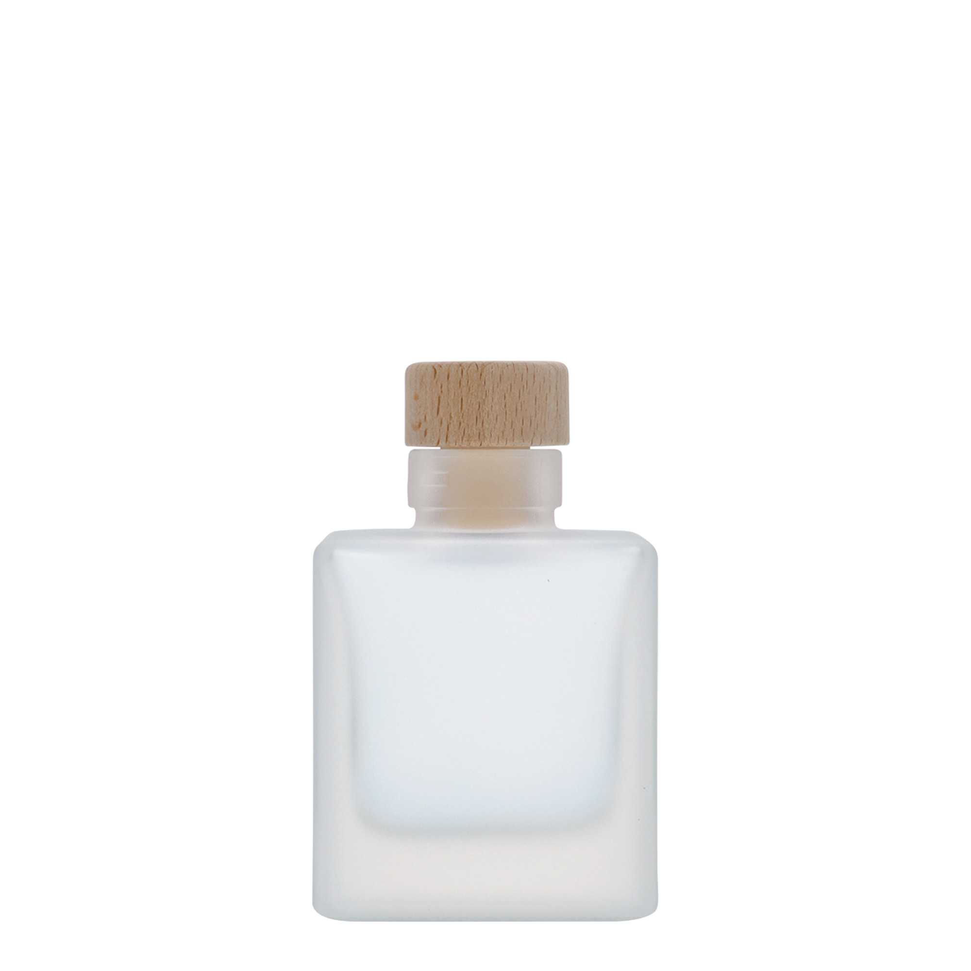 100 ml Glasflasche „Cube“, quadratisch, geeist, Mündung: Kork