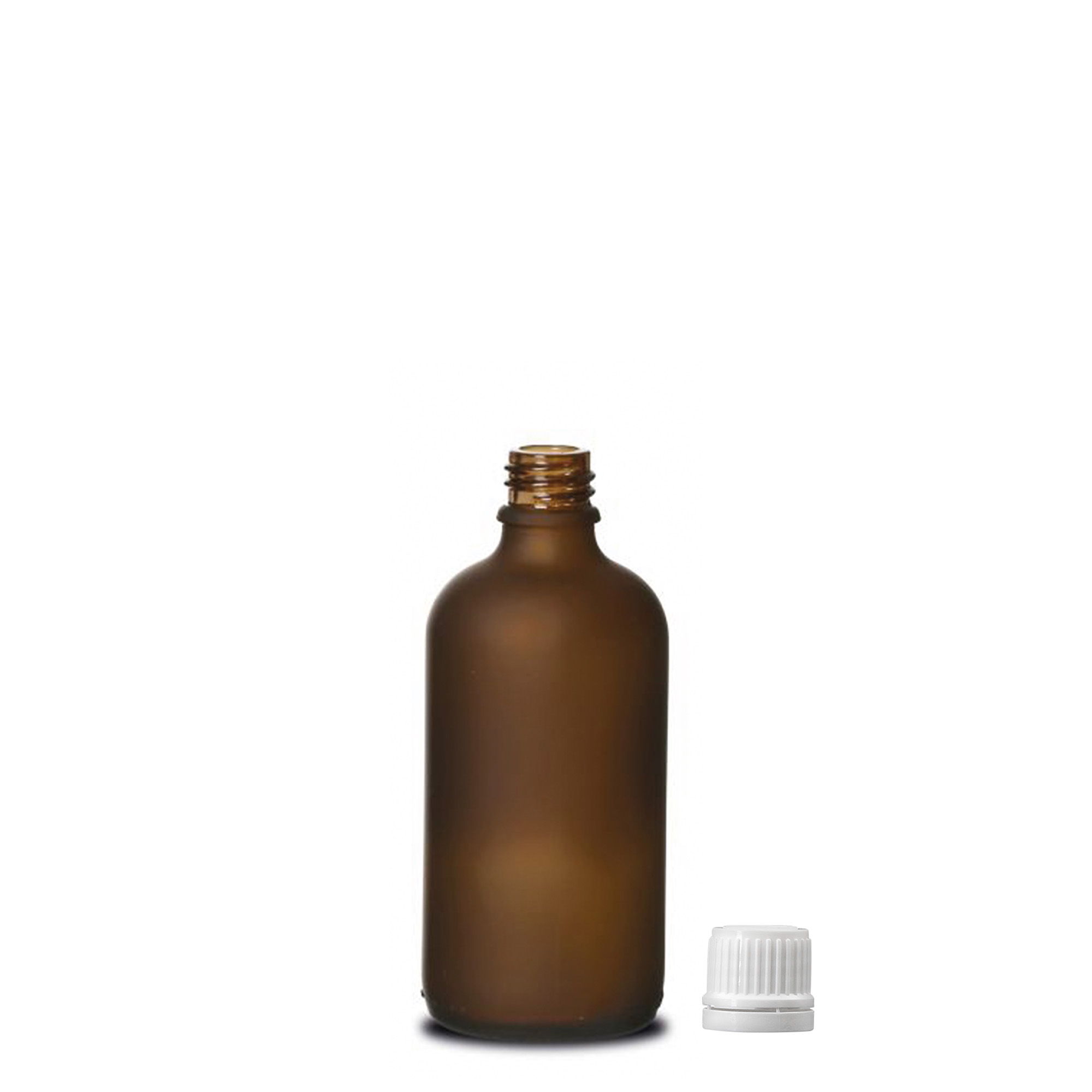 100 ml Medizinflasche, Glas, braun gefrostet, Mündung: DIN 18 100 ml Medizinflasche, Glas, braun gefrostet, Mündung: DIN 18