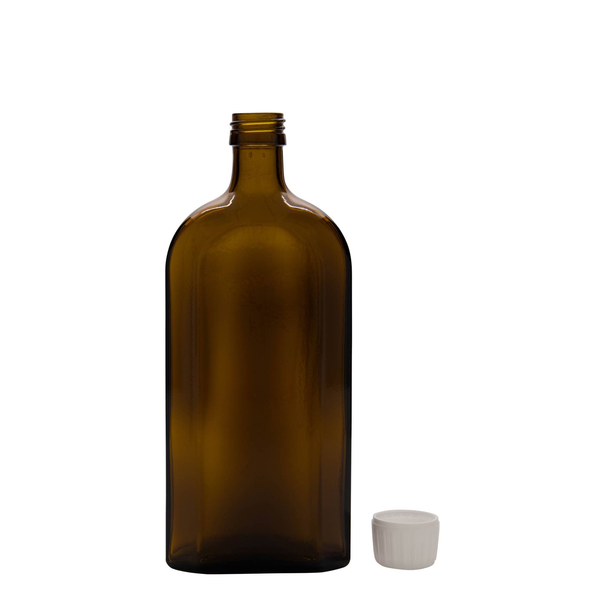 500 ml Medizinflasche Meplat, oval, Glas, braun, Mündung: PP 28