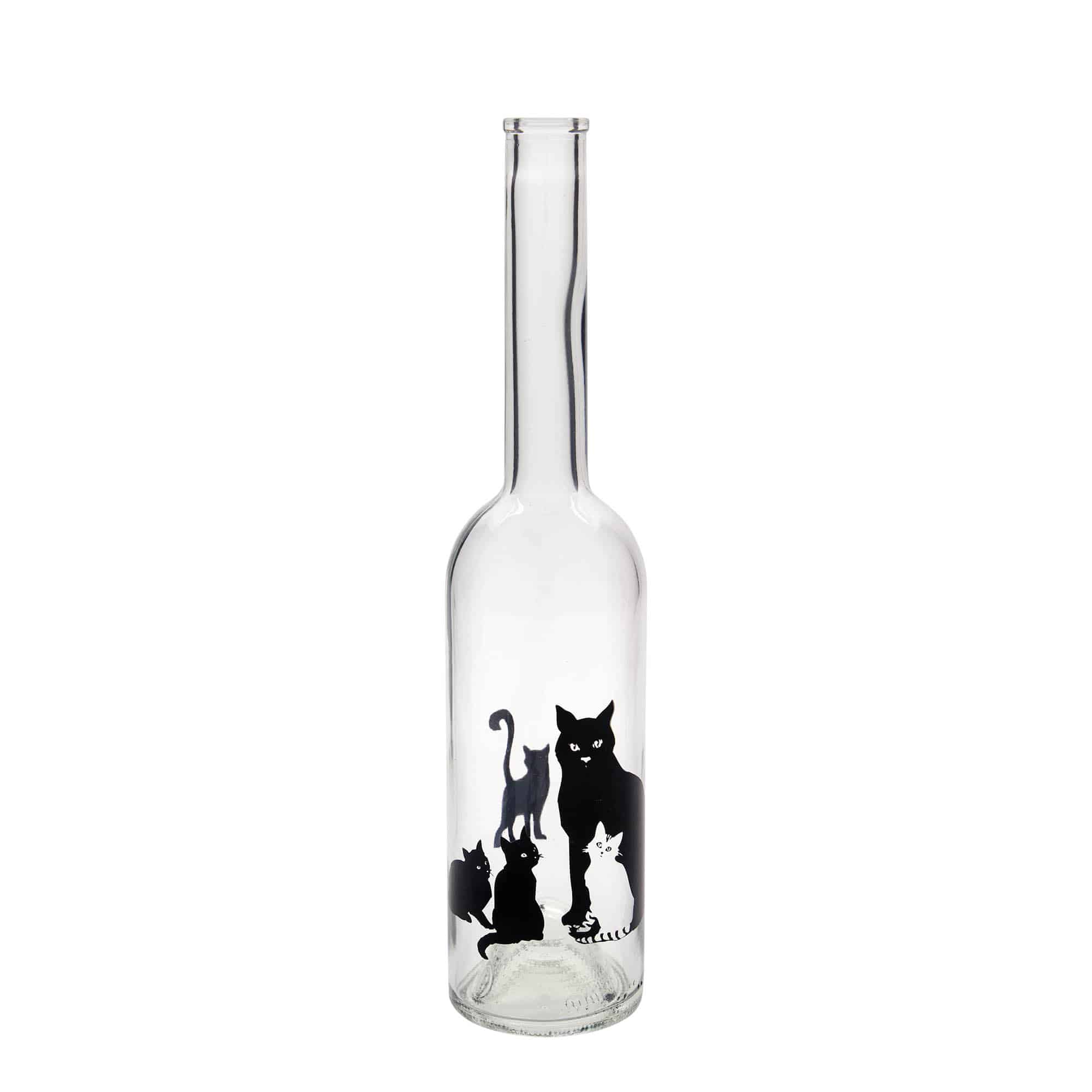 500 ml Glasflasche „Opera“, Motiv: Katzen, Mündung: Kork