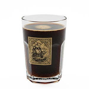 Trinkglas Produktbeispiel: gefülltes Trinkglas mit Logodesign