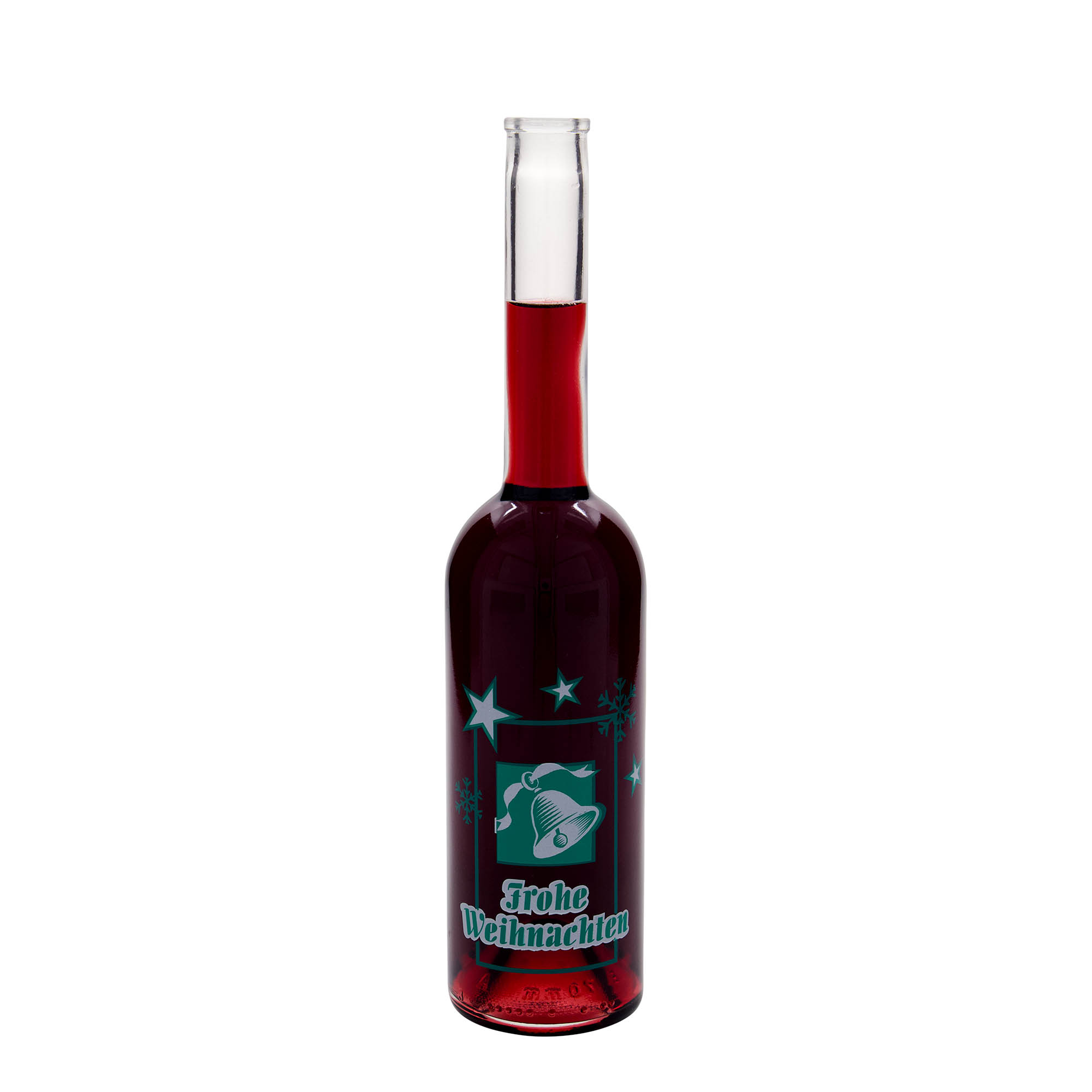 500 ml Glasflasche 'Opera', Motiv: Frohe Weihnachten, Mündung: Kork 500 ml Glasflasche 'Opera', Motiv: Frohe Weihnachten, Mündung: Kork