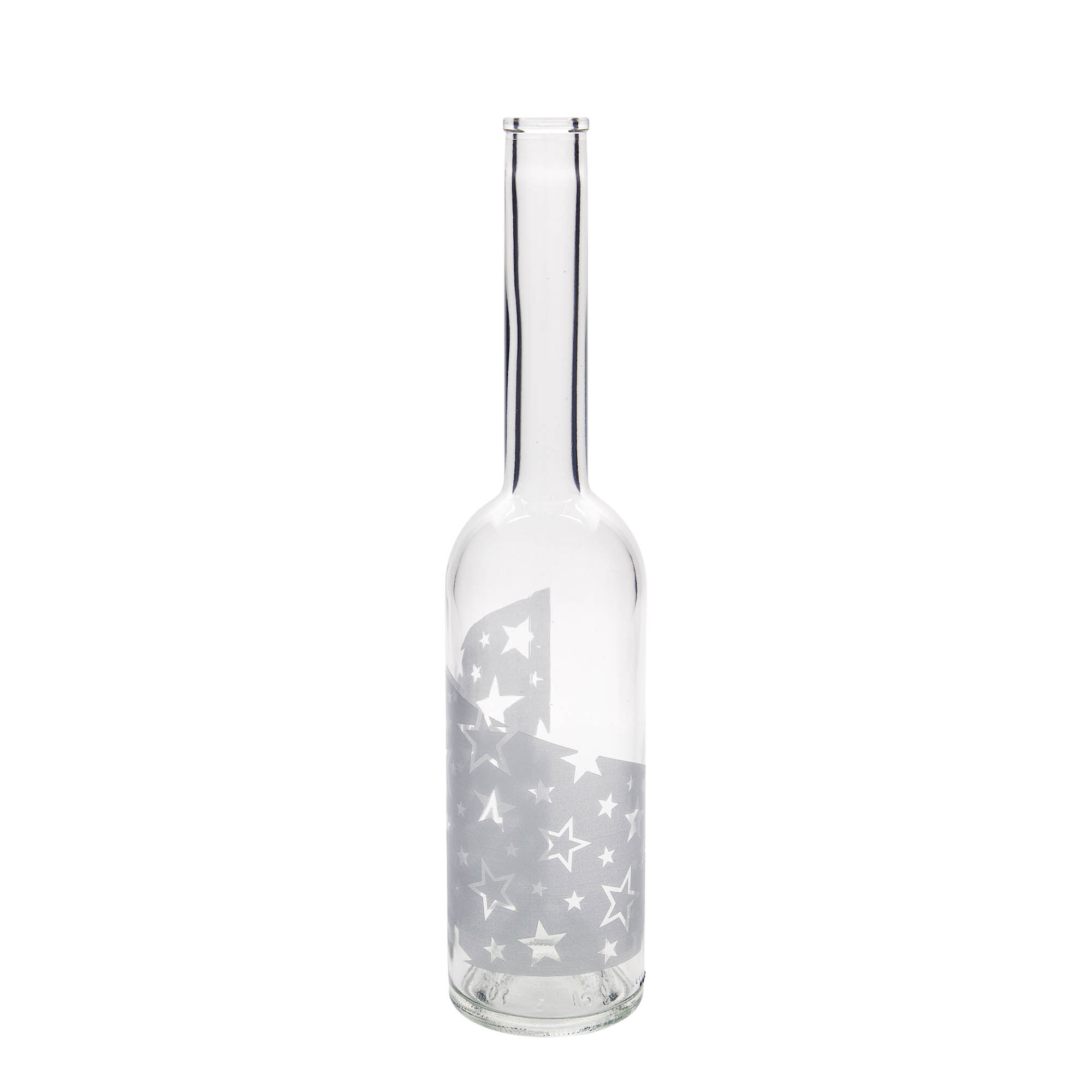 500 ml Glasflasche 'Opera', Motiv: Silbersterne, Mündung: Kork 500 ml Glasflasche 'Opera', Motiv: Silbersterne, Mündung: Kork