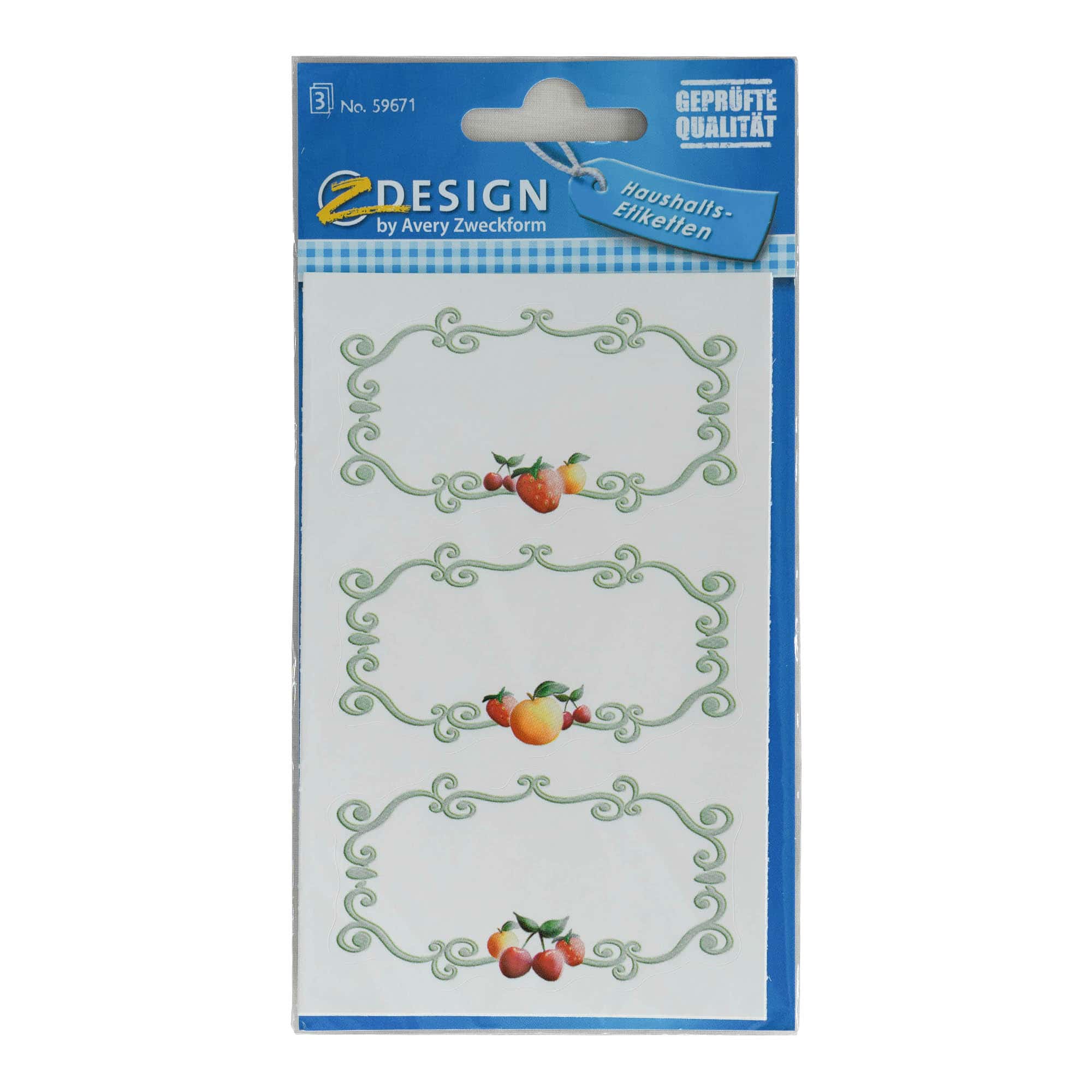 Zweckform Etiketten „Rahmen Früchte“, rechteckig, Papier, mehrfarbig