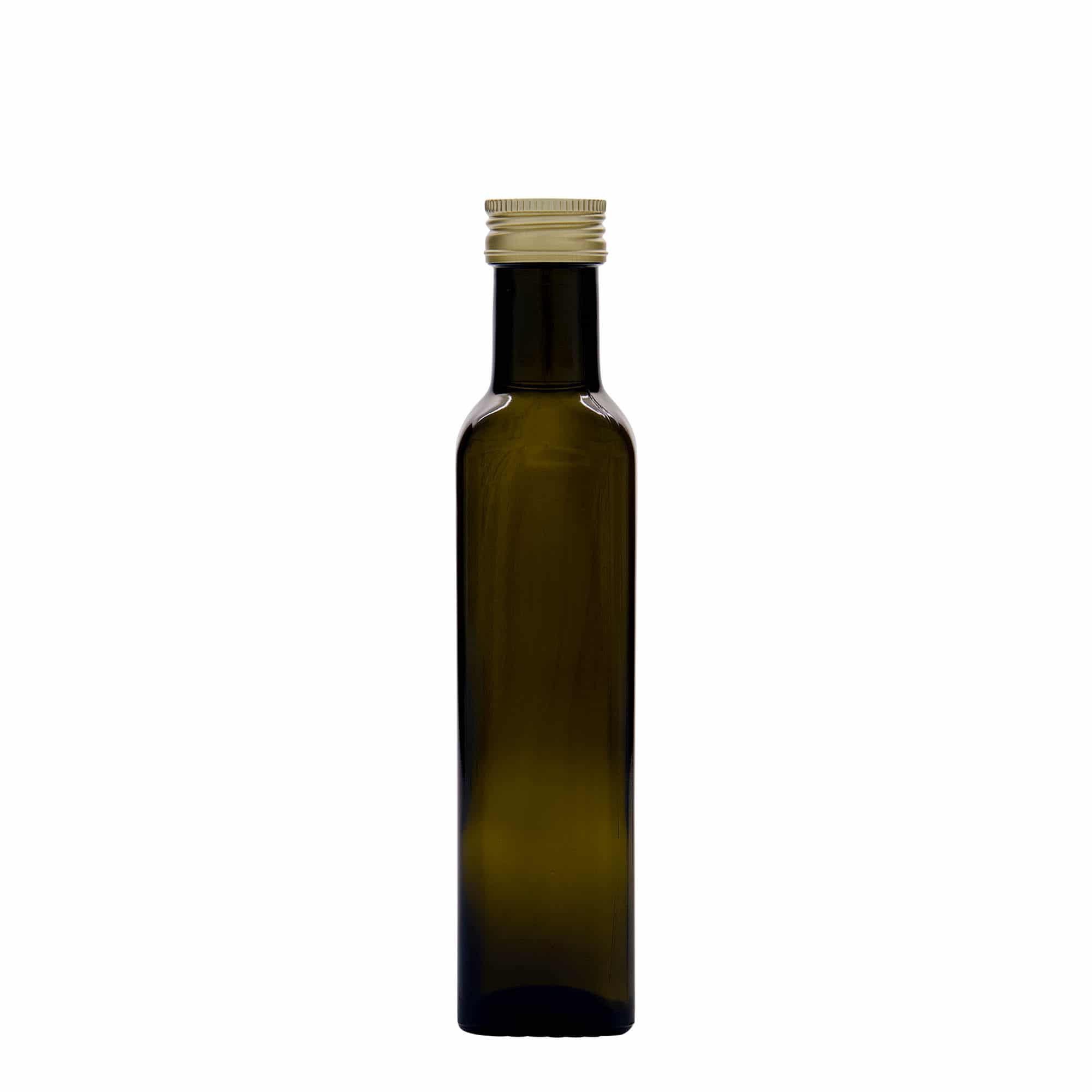 250 ml Glasflasche 'Marasca', quadratisch, antikgrün, Mündung: PP 31,5