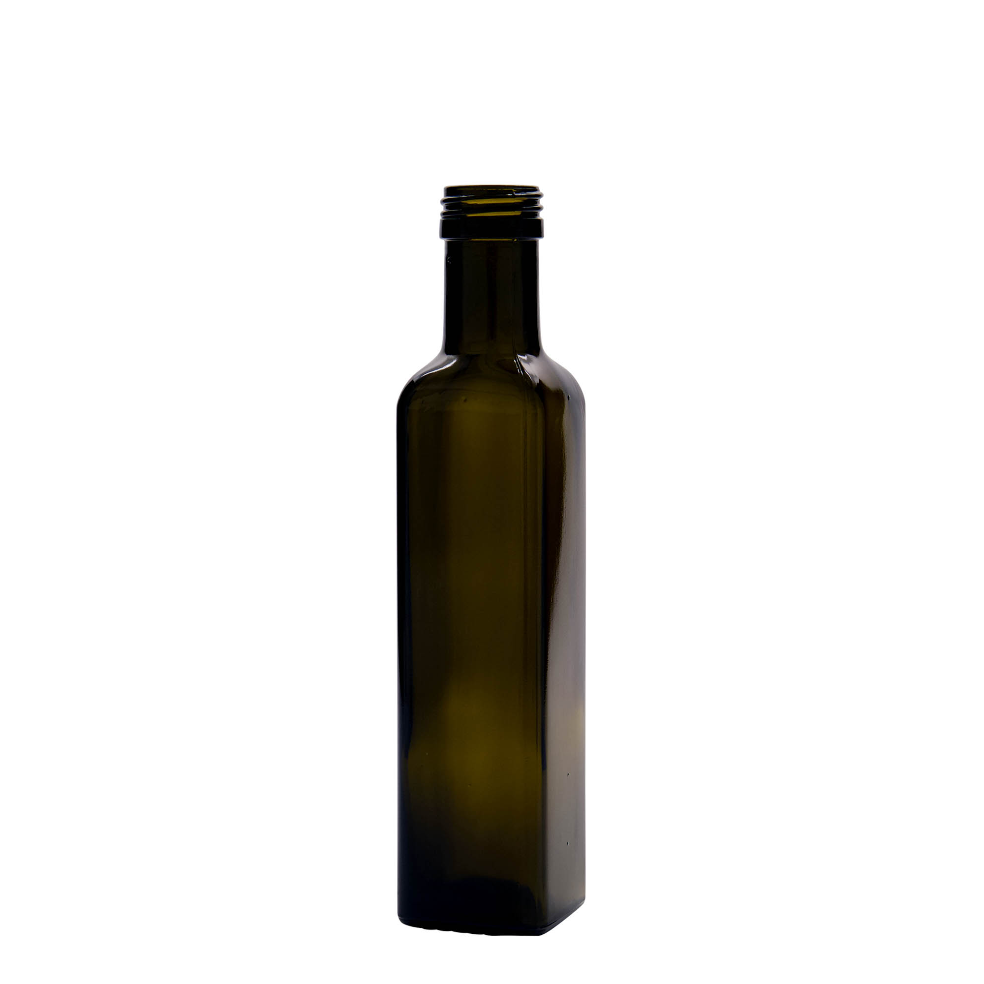 250 ml Glasflasche „Marasca“, quadratisch, antikgrün, Mündung: PP 31,5