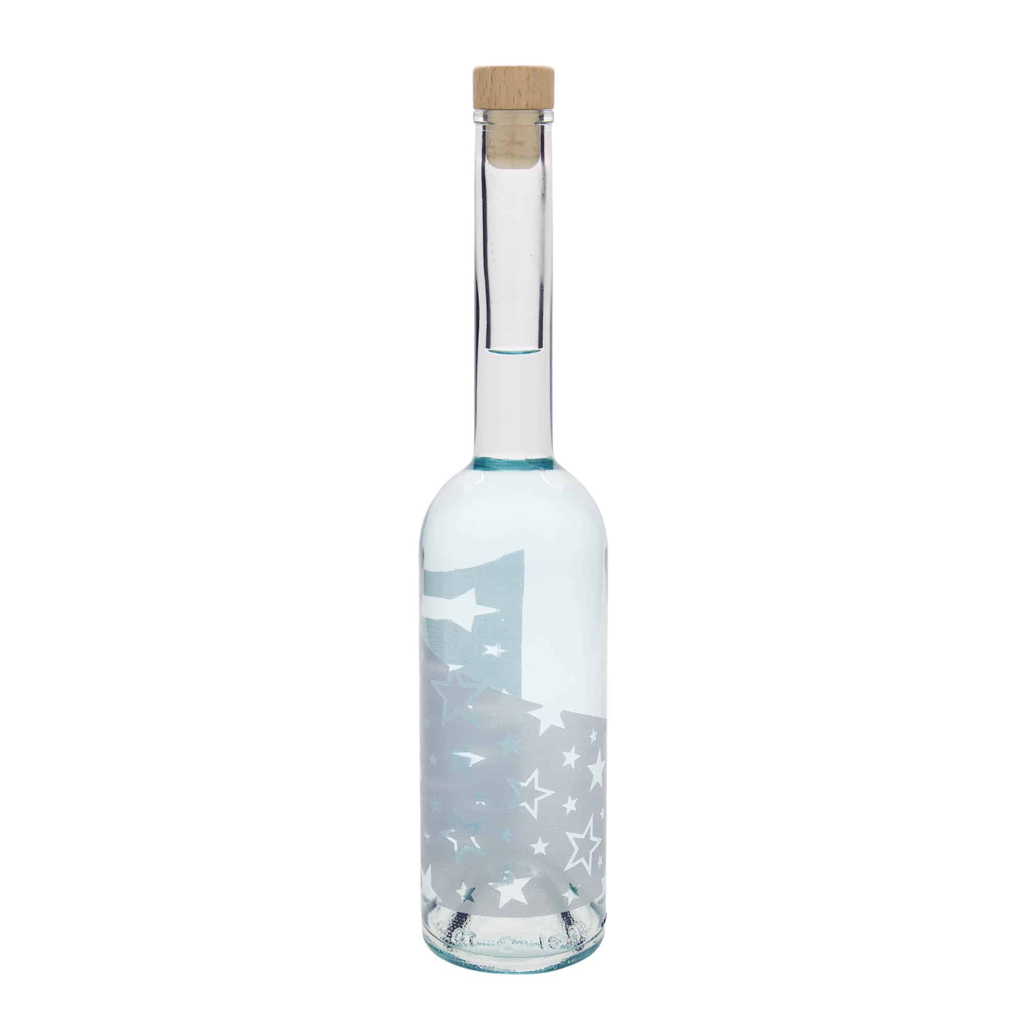 500 ml Glasflasche „Opera“, Motiv: Silbersterne, Mündung: Kork
