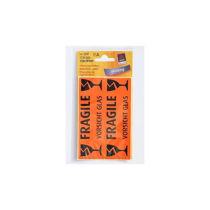 Zweckform Sticker „Vorsicht Glas“, Papier, schwarz-orange