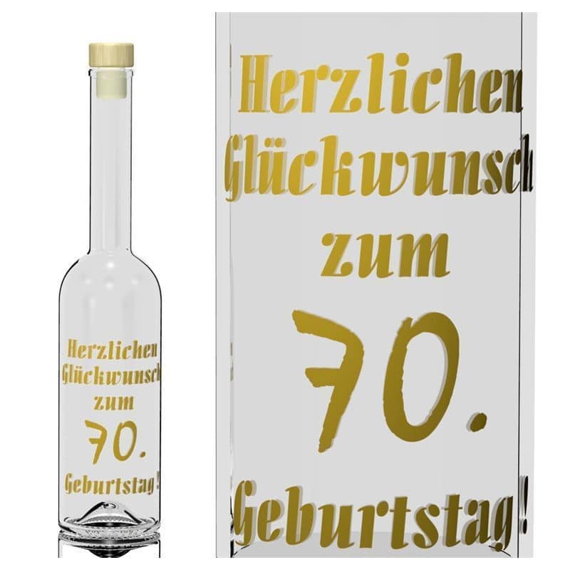 500 ml Glasflasche 'Opera', Motiv: 70 Jahre, Mündung: Kork