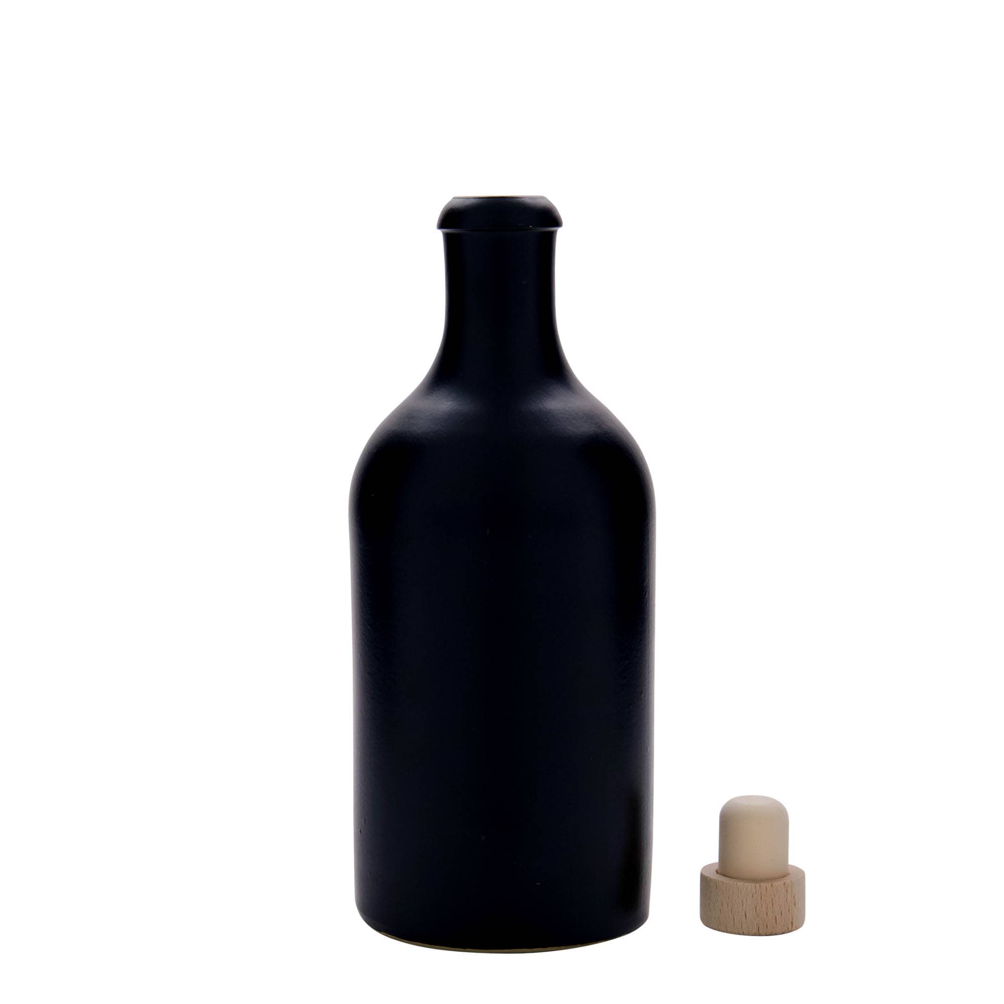 500 ml Tonkrug, Steinzeug, schwarz, Mündung: Kork