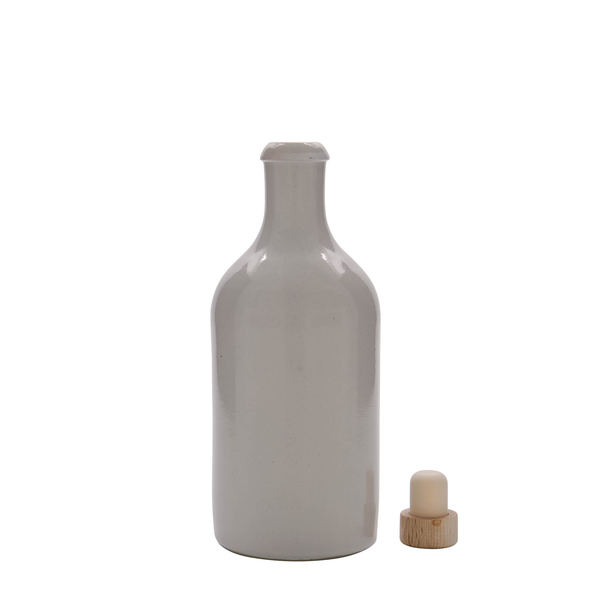 500 ml Tonkrug, Steinzeug, weiß, Mündung: Kork 500 ml Tonkrug, Steinzeug, weiß, Mündung: Kork