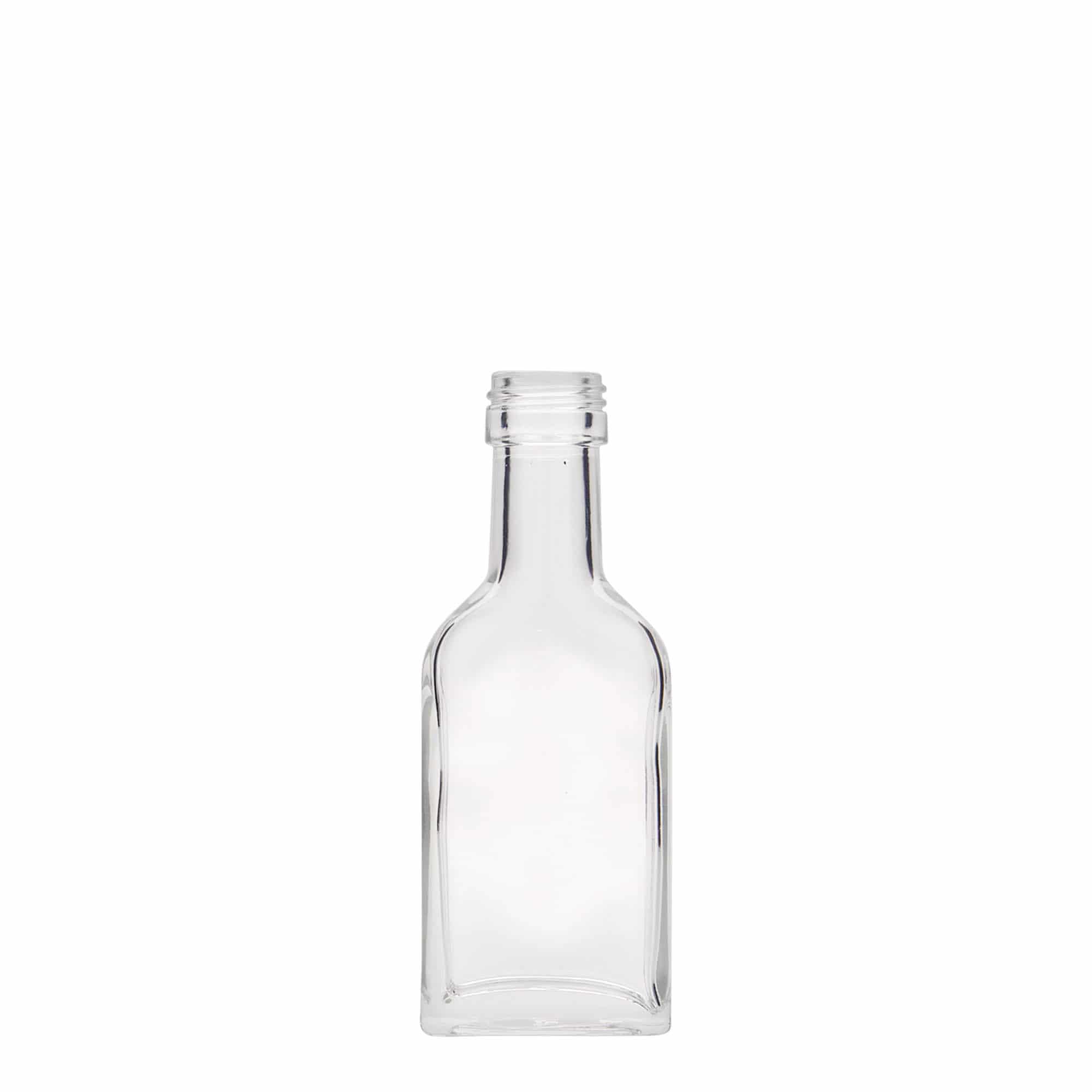 40 ml Taschenflasche Langhals, rechteckig, Glas, Mündung: PP 22 40 ml Taschenflasche Langhals, rechteckig, Glas, Mündung: PP 22