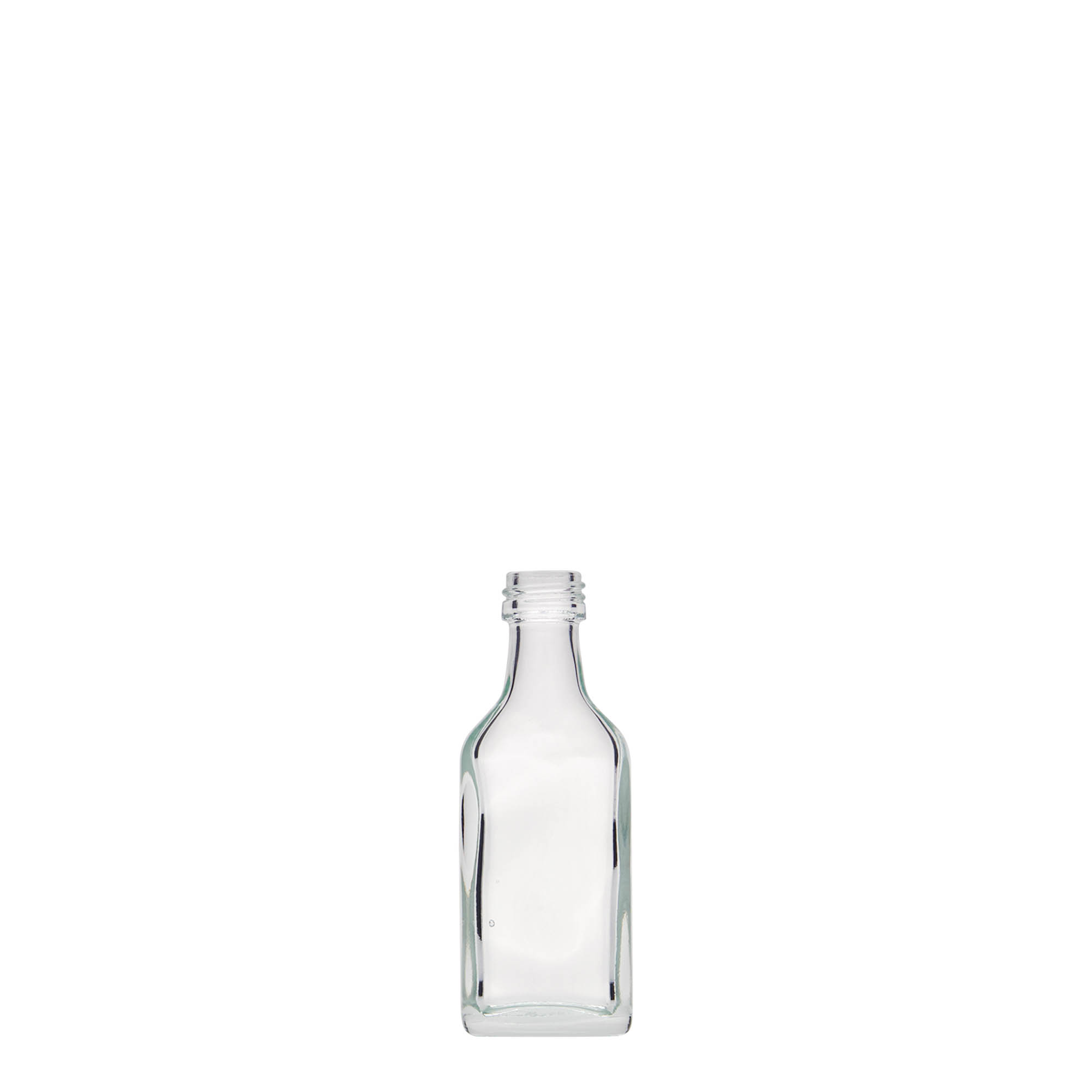 20 ml Taschenflasche, rechteckig, Glas, Mündung: PP 18 20 ml Taschenflasche, rechteckig, Glas, Mündung: PP 18