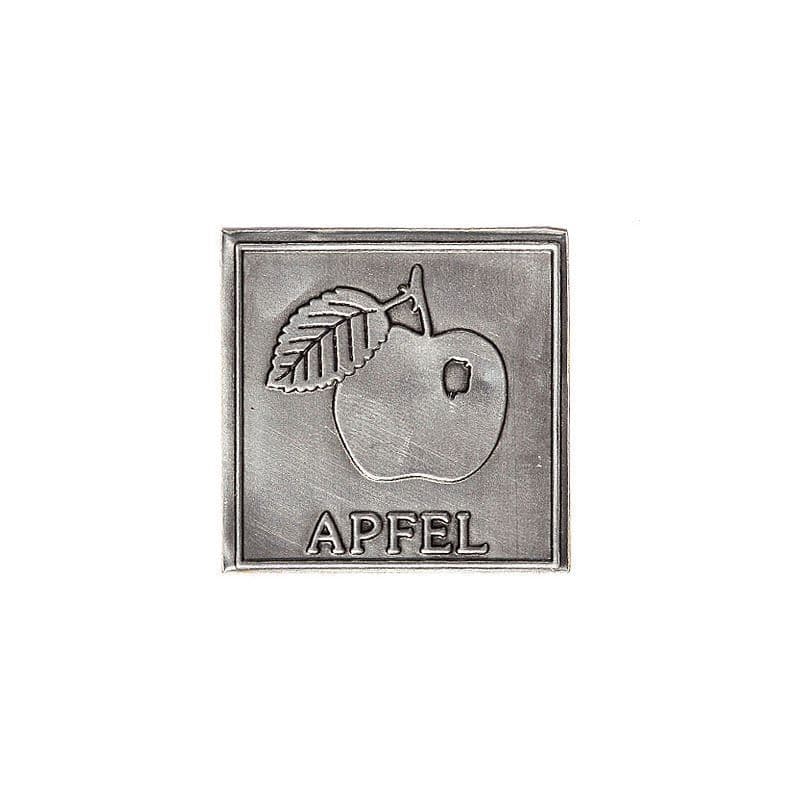 Zinnetikett 'Apfel', quadratisch, Metall, silber