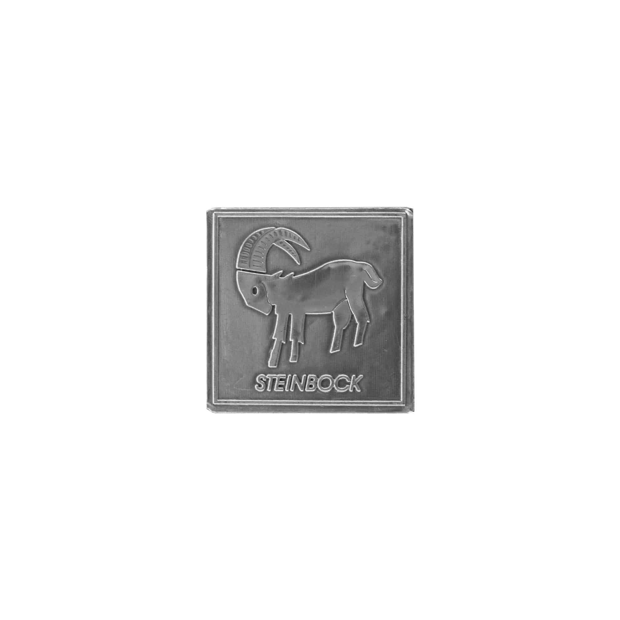Zinnetikett 'Steinbock', quadratisch, Metall, silber