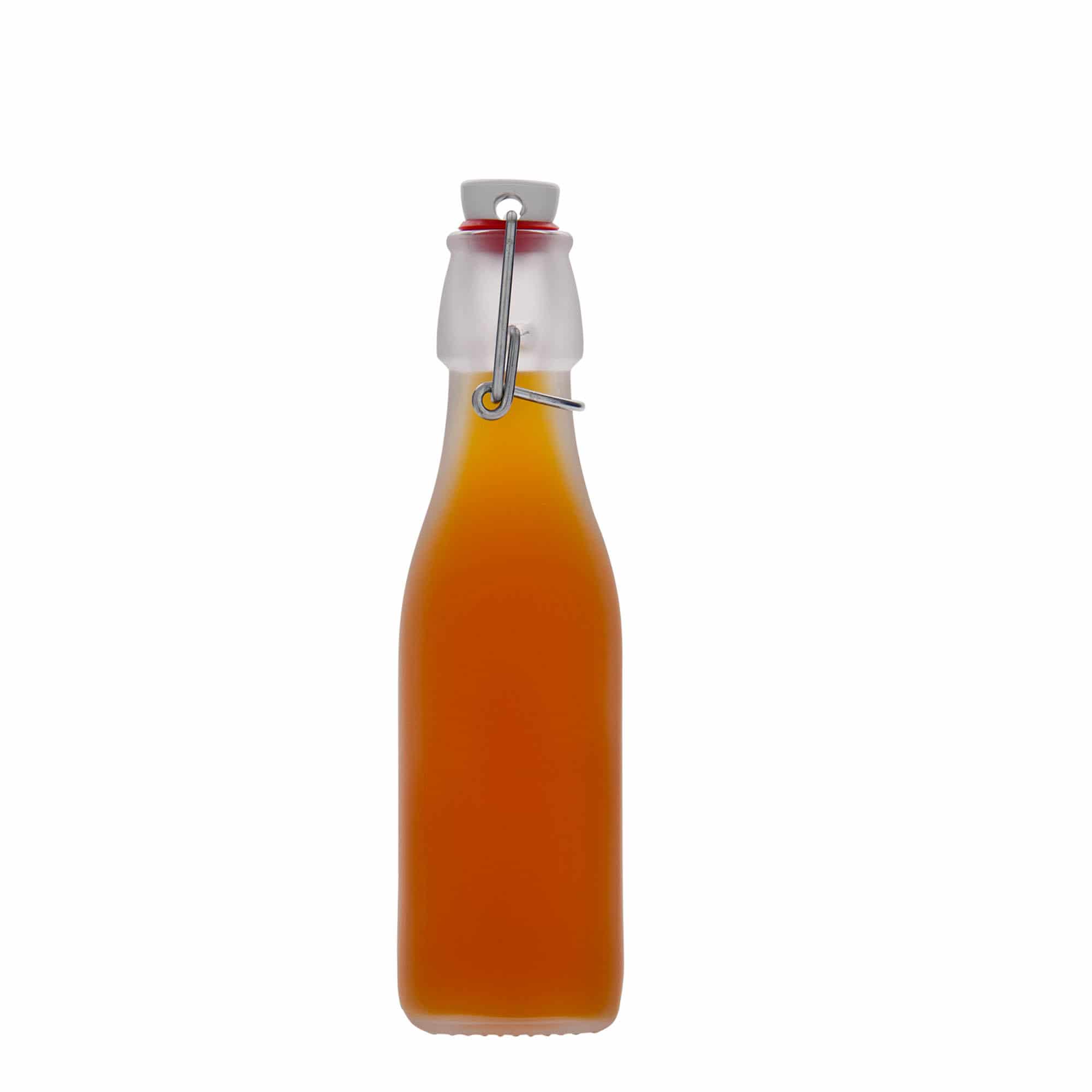 250 ml Glasflasche 'Swing' quadratisch, weiß, Mündung: Bügelverschluss