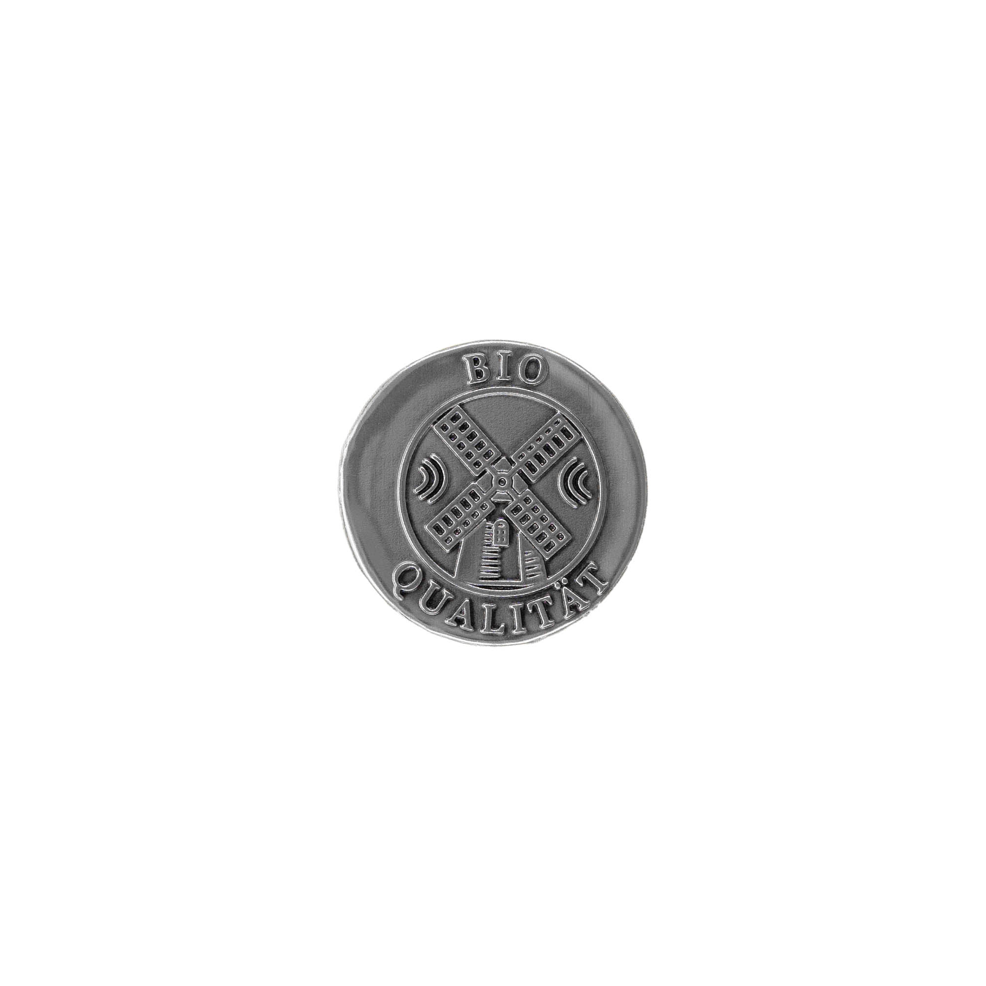 Zinnetikett 'Bio Qualität', rund, Metall, silber Zinnetikett 'Bio Qualität', rund, Metall, silber