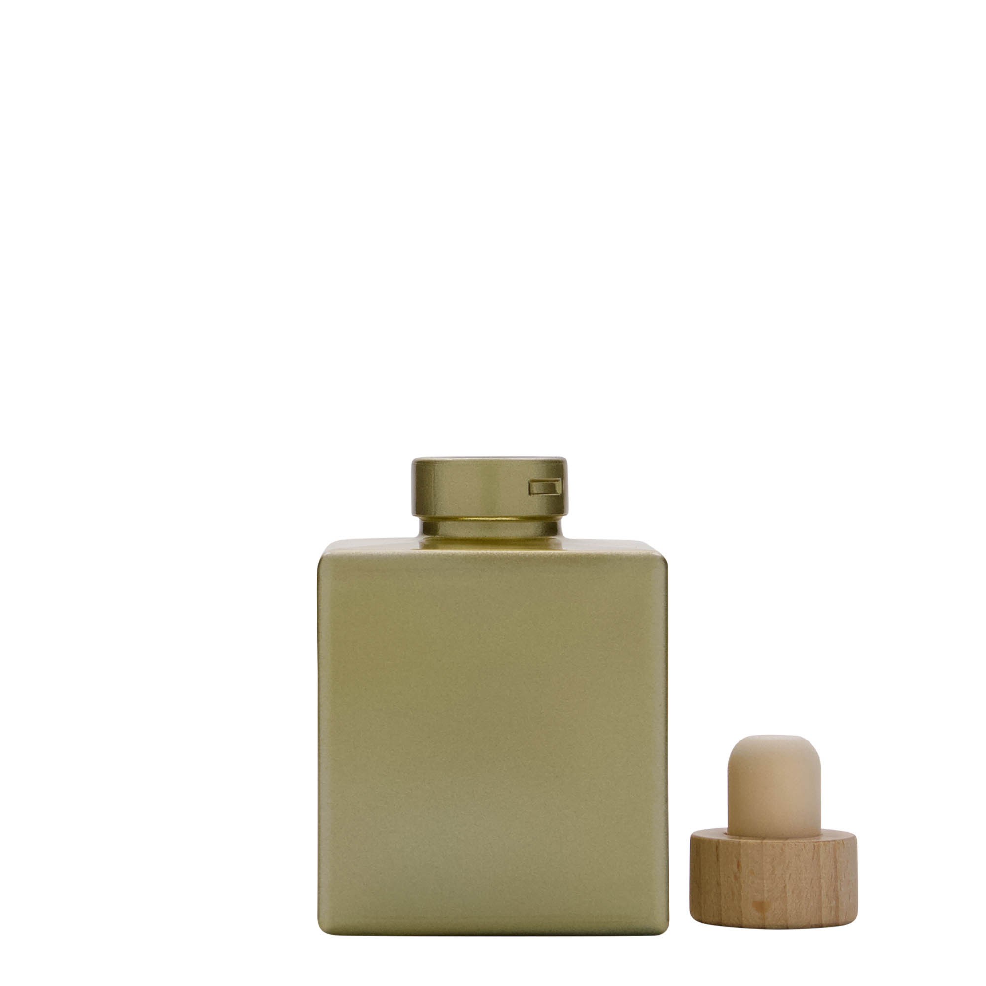 100 ml Glasflasche 'Cube', quadratisch, gold, Mündung: Kork 100 ml Glasflasche 'Cube', quadratisch, gold, Mündung: Kork