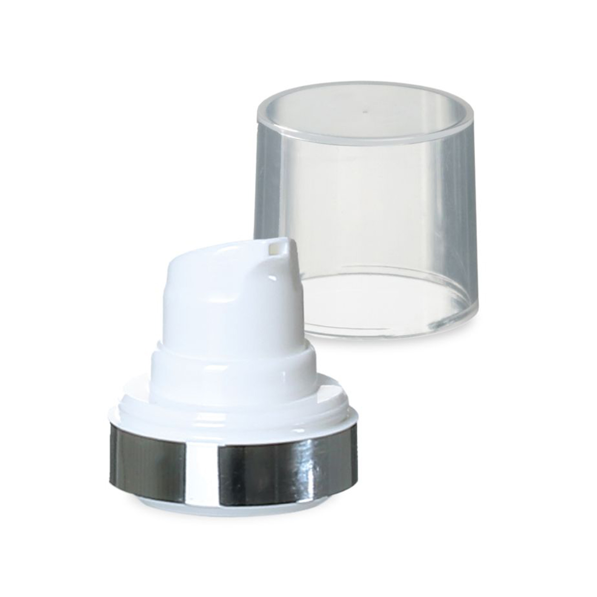 Airless Kopf Micro Silberrand + naturfarbene, glänzende Steckkappe Airless Kopf Micro Silberrand + naturfarbene, glänzende Steckkappe