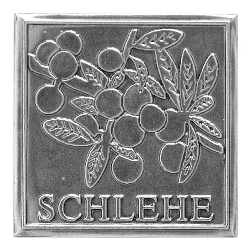 Zinnetikett 'Schlehe', quadratisch, Metall, silber