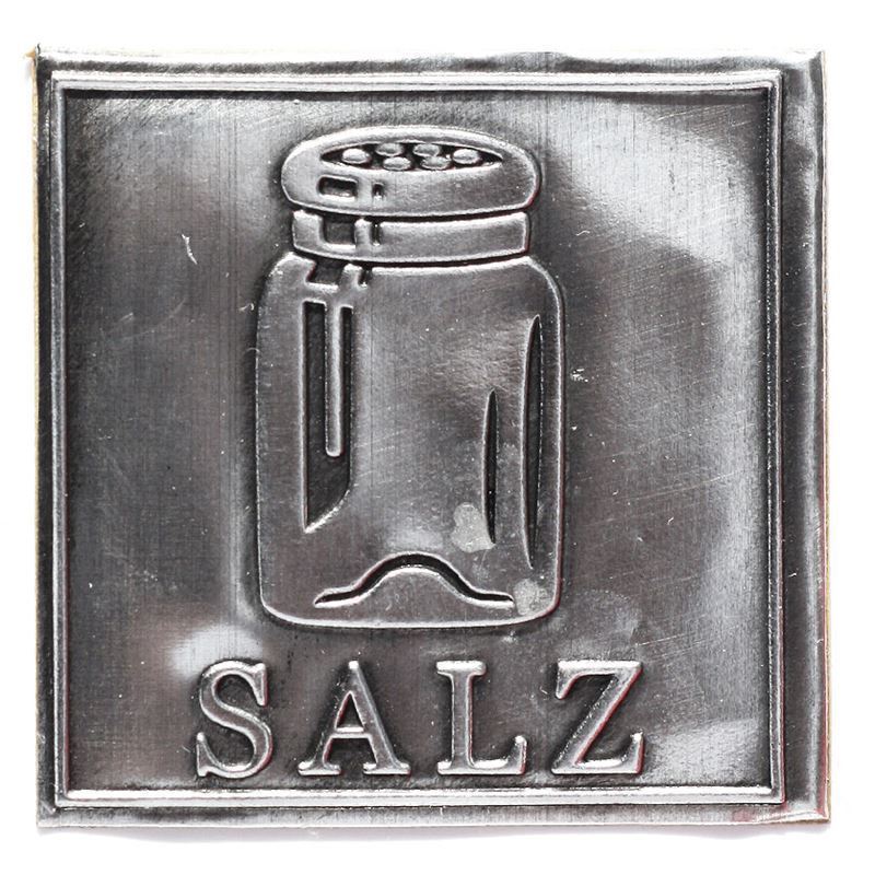 Zinnetikett 'Salz', quadratisch, Metall, silber