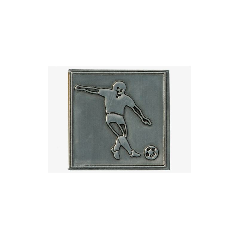 Zinnetikett 'Fussball', quadratisch, Metall, silber