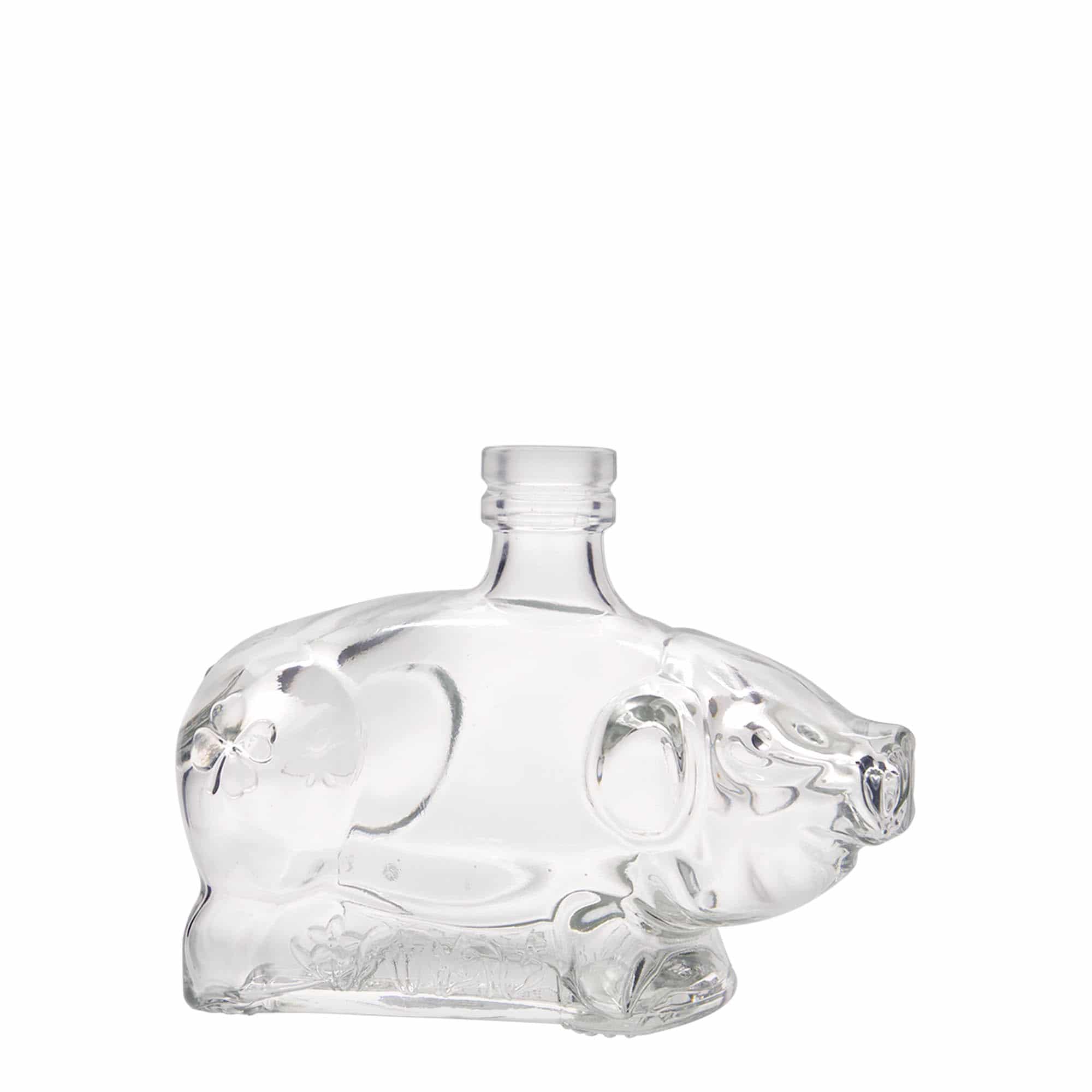 200 ml Glasflasche 'Glücksschweinchen', Mündung: Kork
