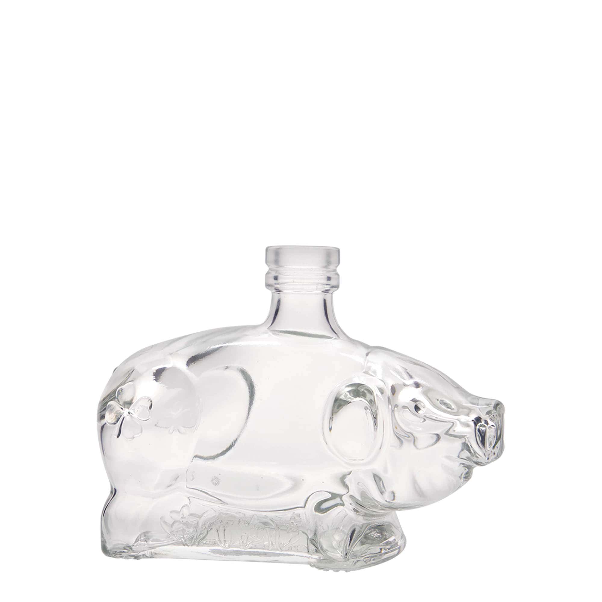 200 ml Glasflasche „Glücksschweinchen“, Mündung: Kork