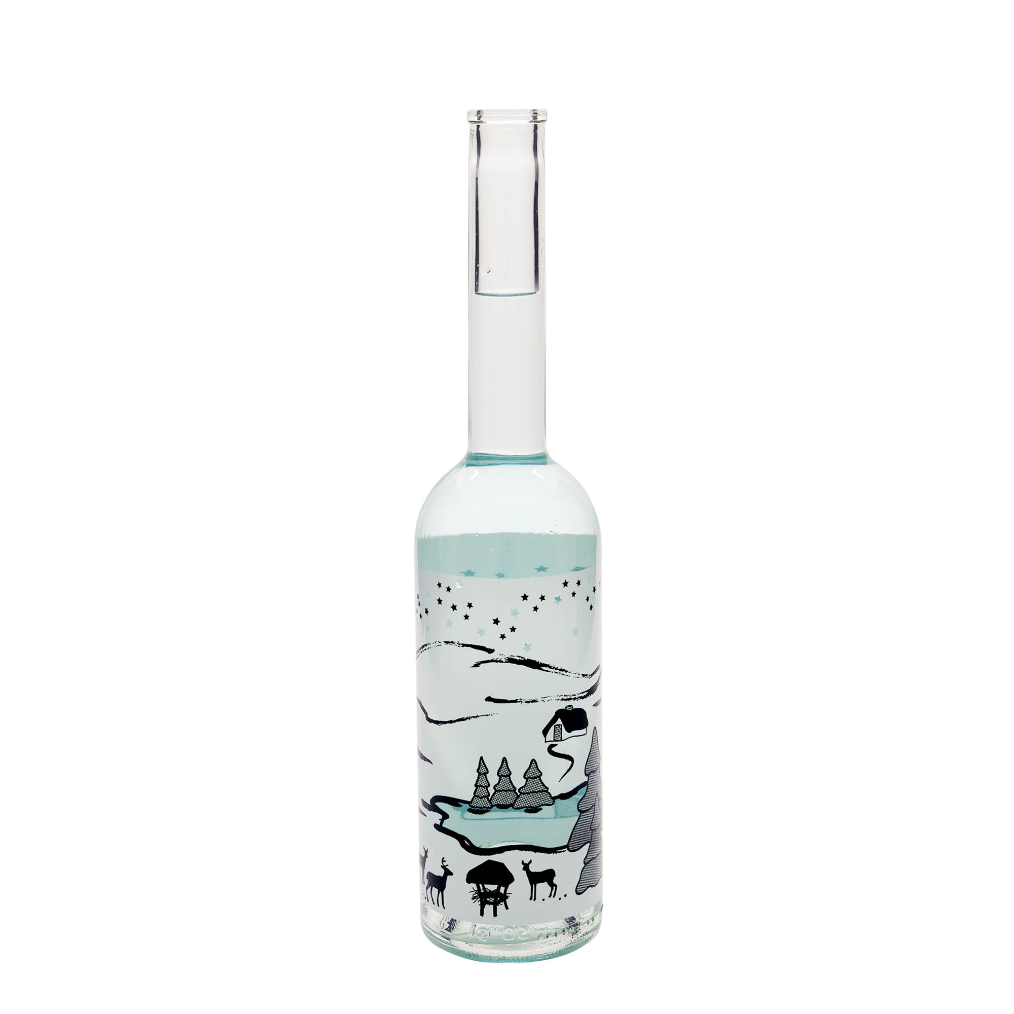 500 ml Glasflasche 'Opera', Motiv: Wintertraum-Bianco, Mündung: Kork