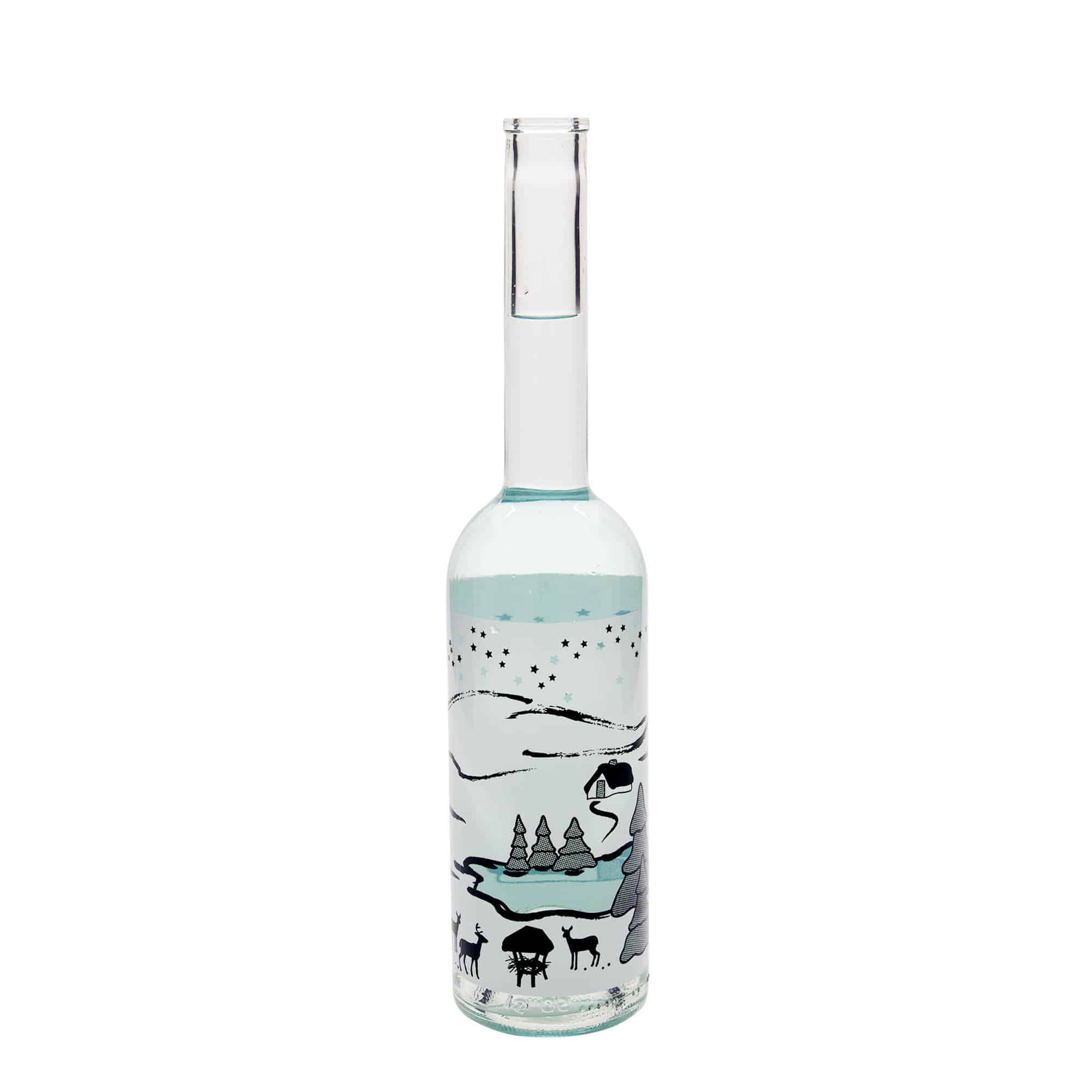 500 ml Glasflasche „Opera“, Motiv: Wintertraum-Bianco, Mündung: Kork
