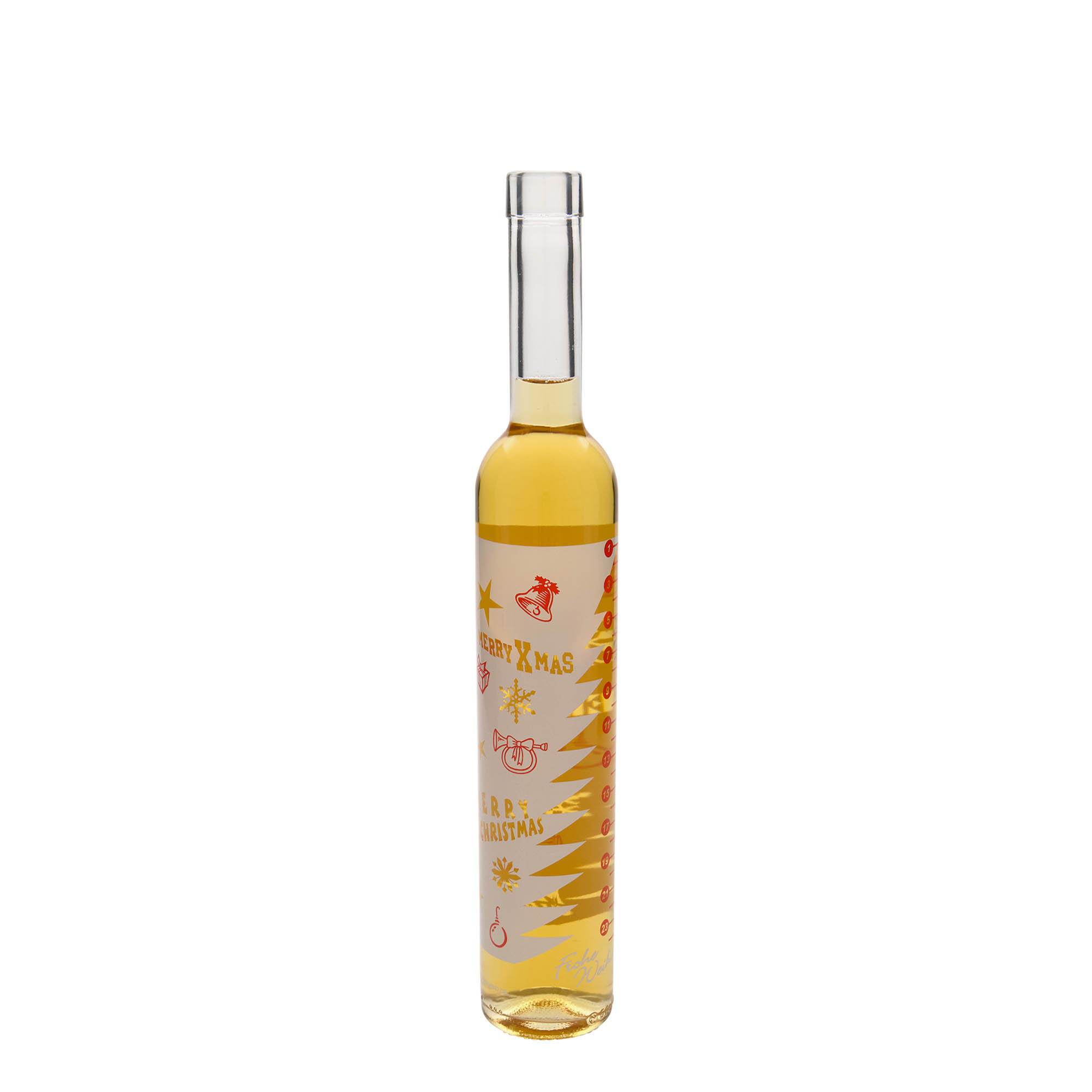 500 ml Glasflasche Maximo bedruckt 'Adventskalender', Mündung: Kork 500 ml Glasflasche Maximo bedruckt 'Adventskalender', Mündung: Kork
