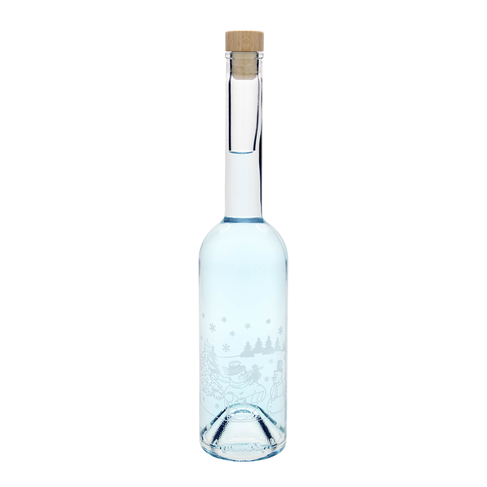 500 ml Glasflasche 'Opera', Motiv: Schneemannflasche, Mündung: Kork