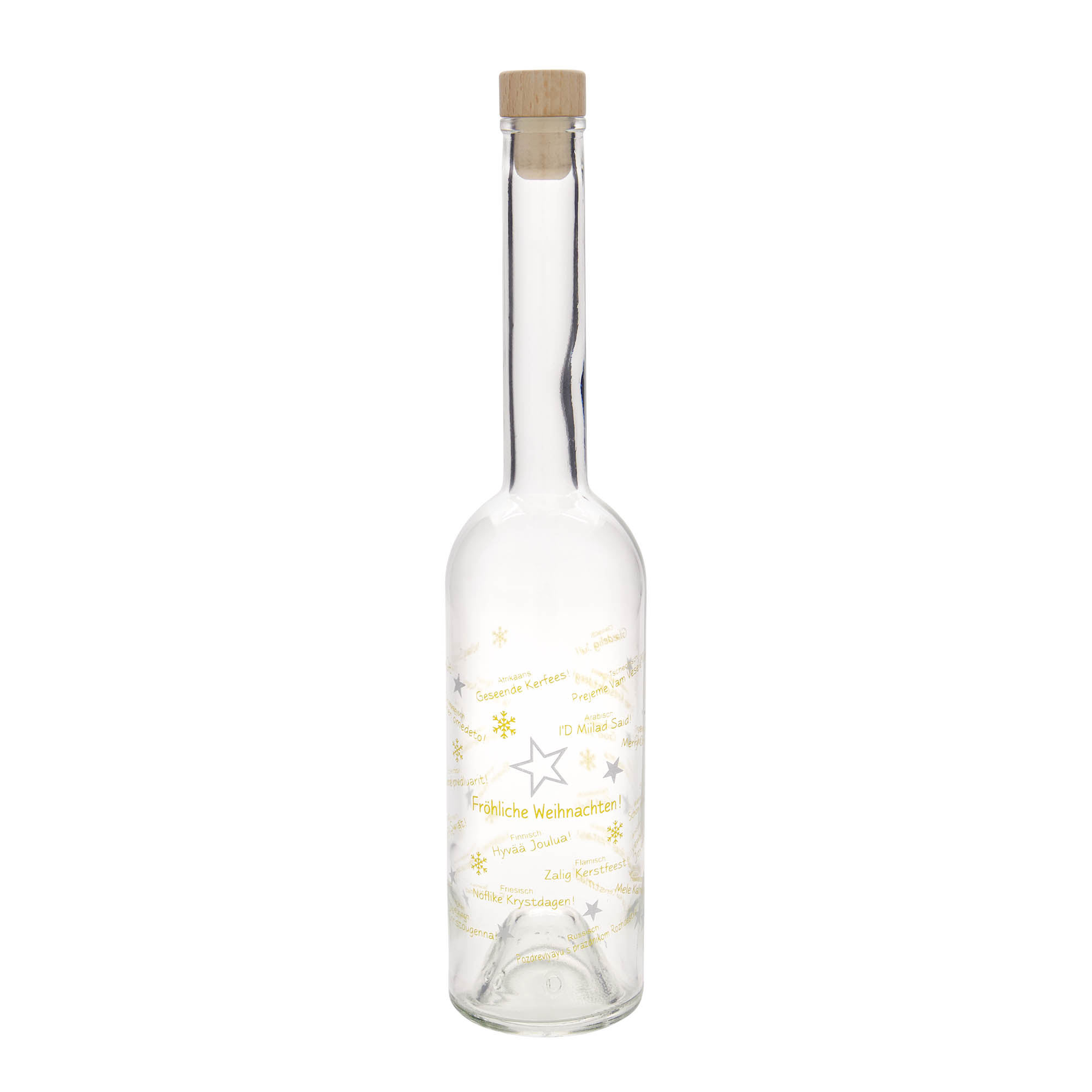 500 ml Glasflasche „Opera“, Motiv: Weihnachten in der Welt, Mündung: Kork » Druckmotiv: Weihnachten in der Welt, Volumen: 500,00, Farbe: Klar