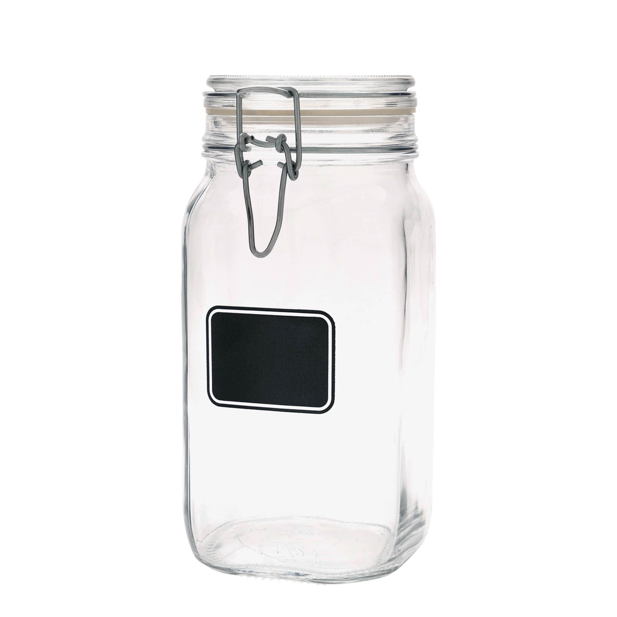 1.500 ml Drahtbügelglas 'Fido', Motiv: Etikettenfeld, quadratisch, Mündung: Drahtbügelverschluss 1.500 ml Drahtbügelglas 'Fido', Motiv: Etikettenfeld, quadratisch, Mündung: Drahtbügelverschluss