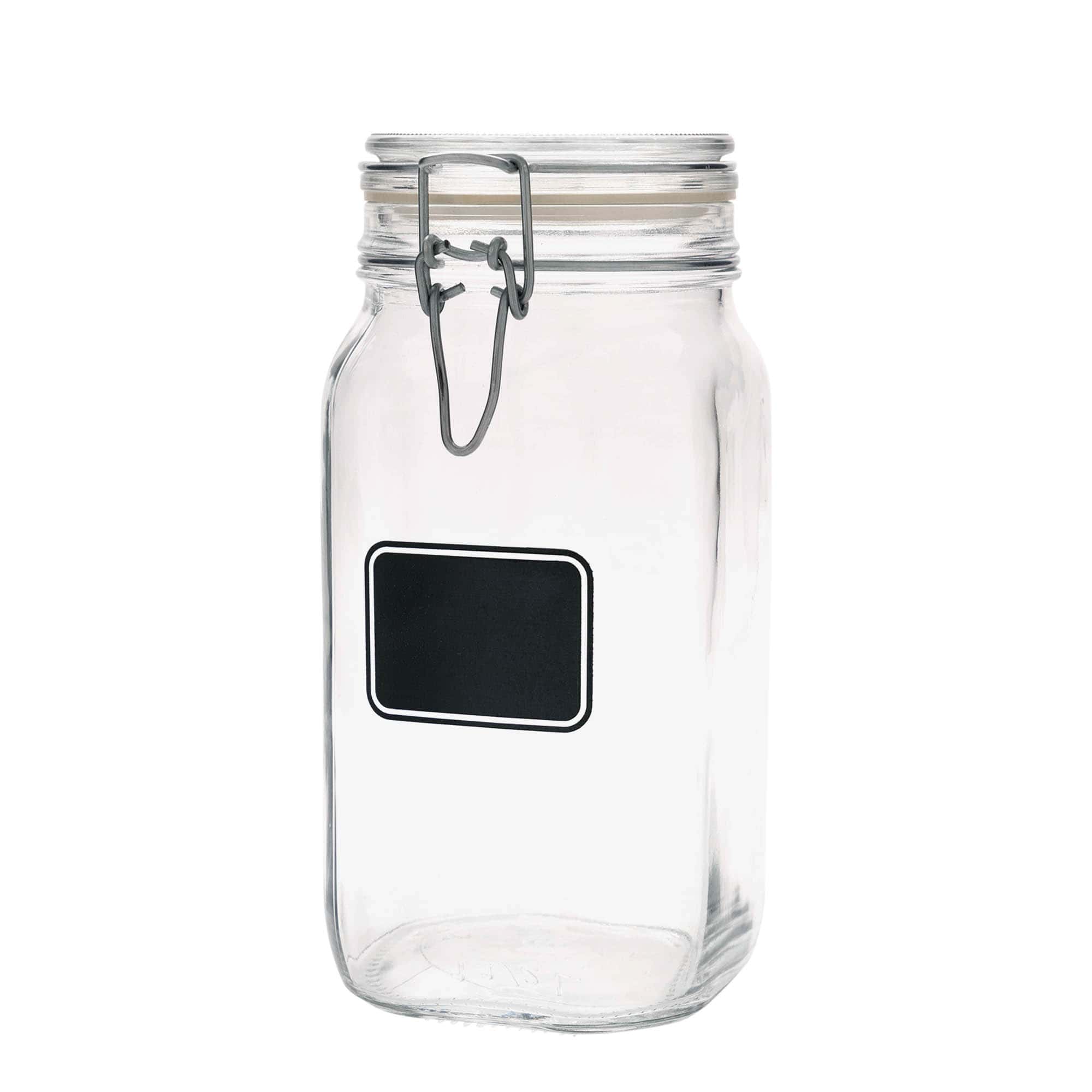 1.500 ml Drahtbügelglas „Fido“, Motiv: Etikettenfeld, quadratisch, Mündung: Drahtbügelverschluss
